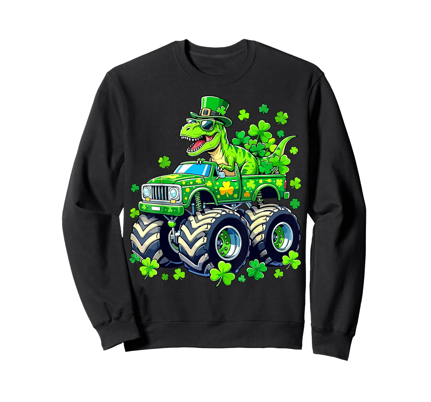 St Patricks Day Monster Truck Boys Dinosaur Shamrock T-Shirt
