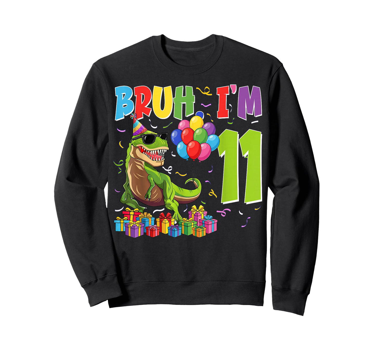 Bruh I'm 11 Years Old Party Outfit 11th Birthday Dinosaur T-Shirt