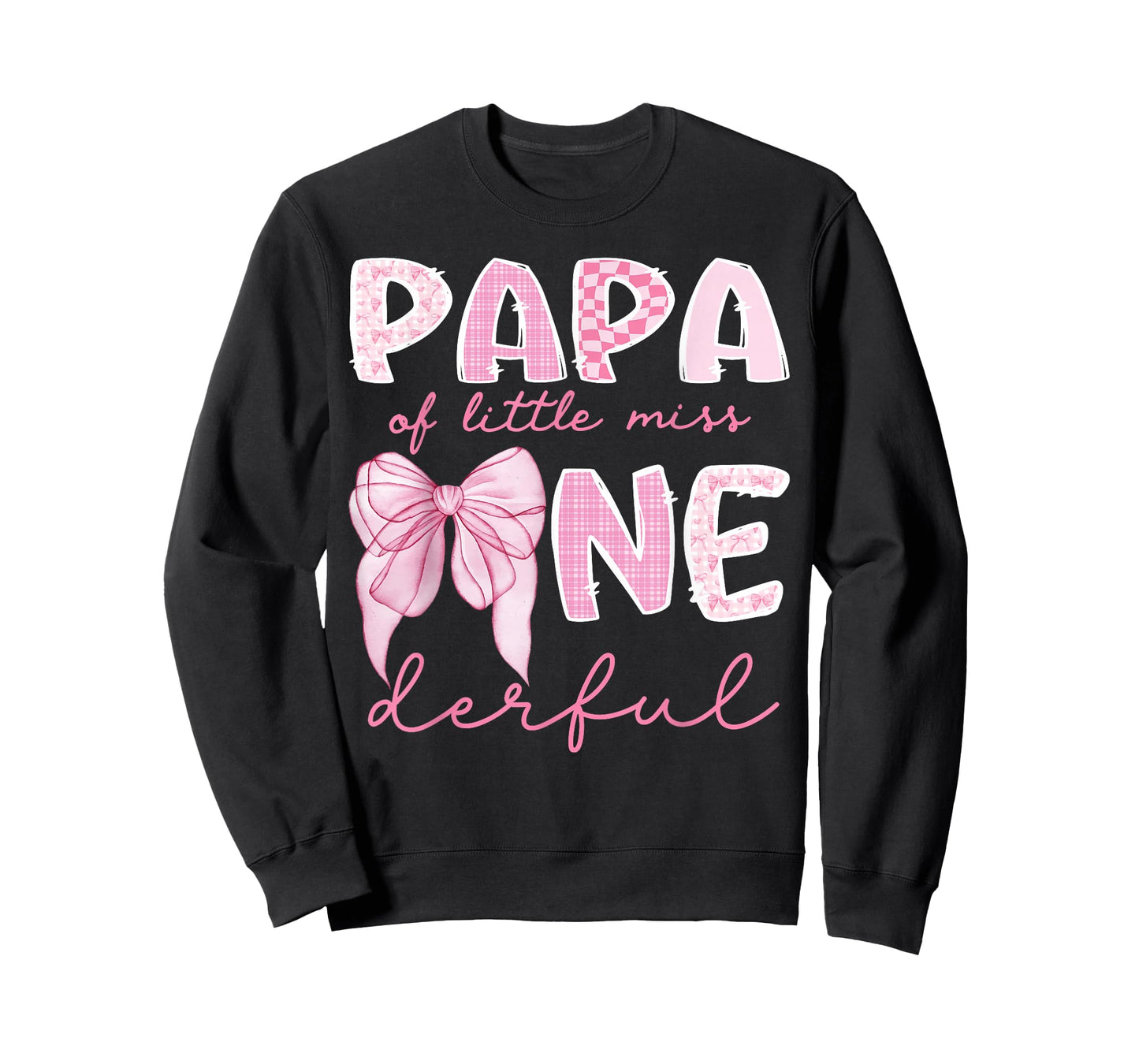 Papa of Little Miss Onederful First Birthday Girl Bow T-Shirt