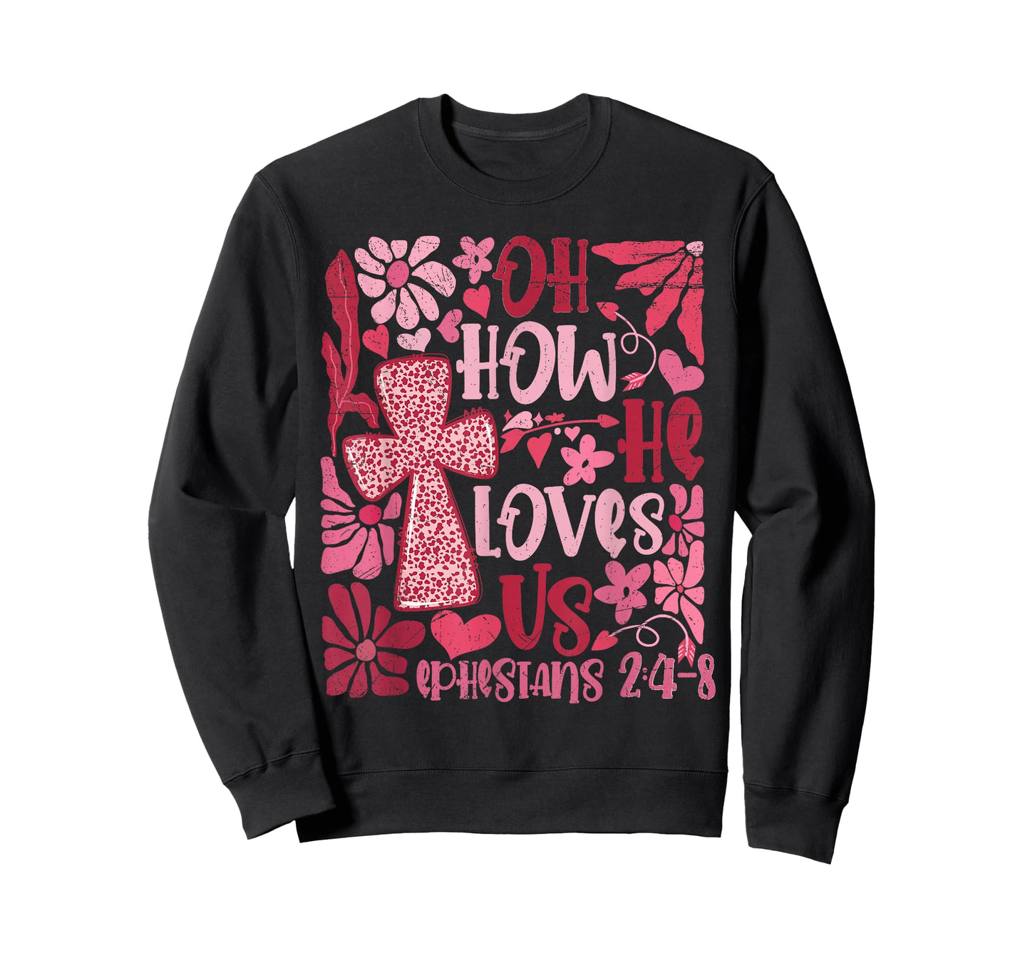 Pink Floral Oh How He Loves Us Boho Bible Verse Christians T-Shirt