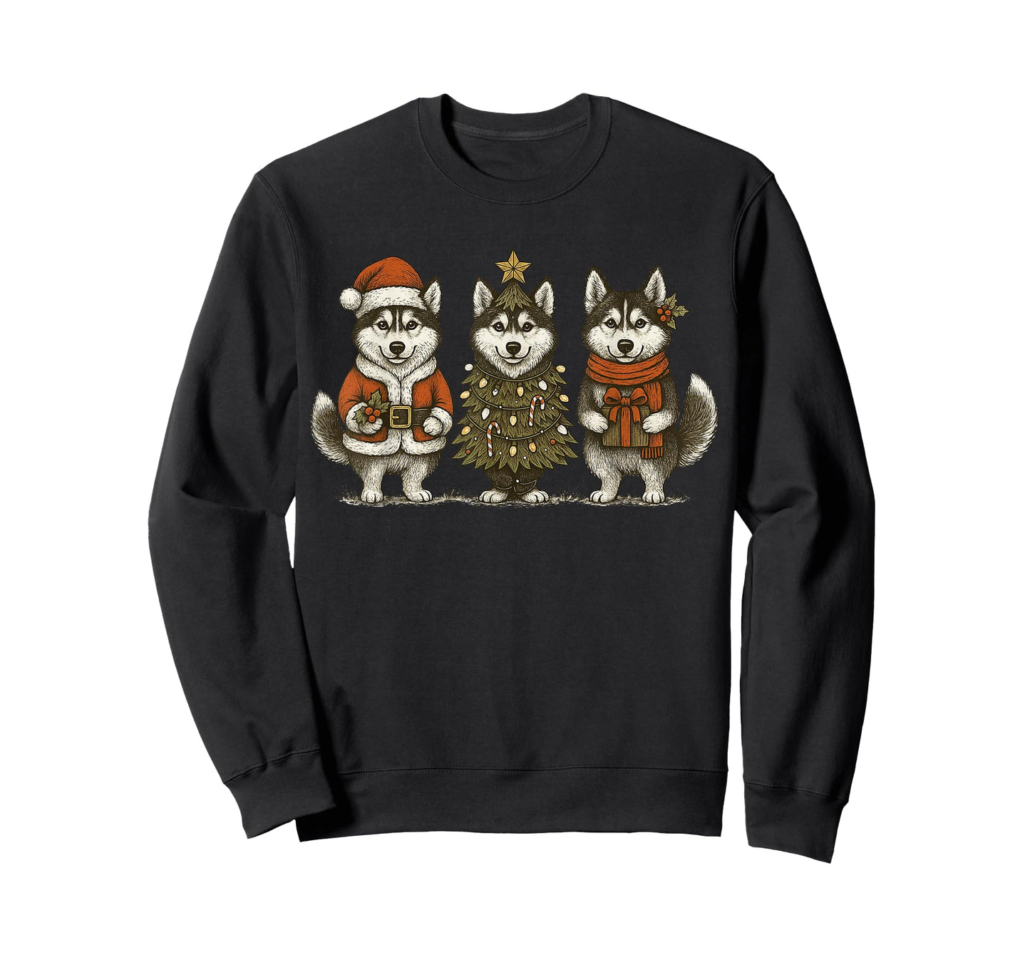 Siberian Husky Christmas Lights Dog Lover Xmas Pajama T-Shirt