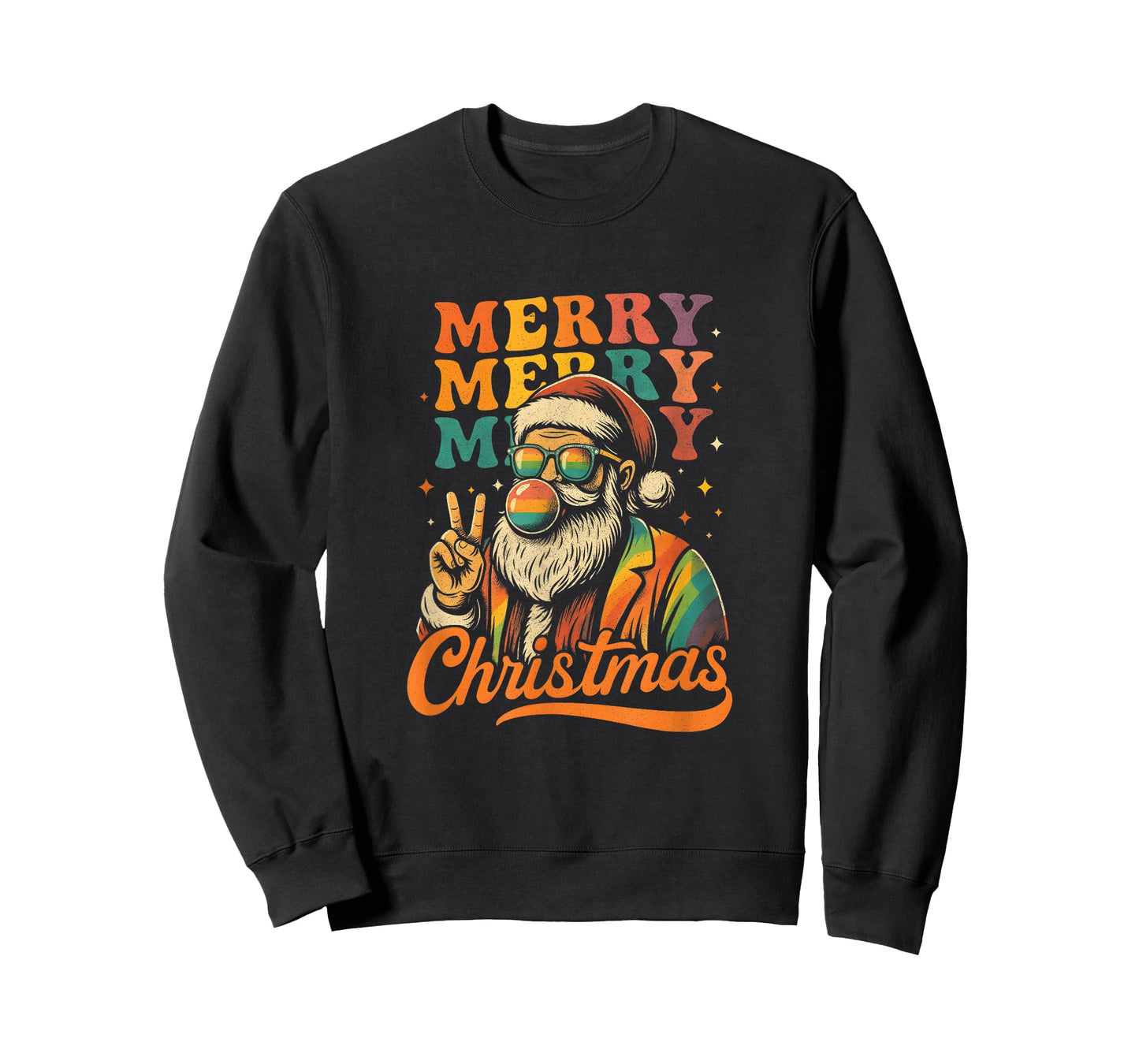 Merry Christmas Retro Holiday Vibes Santa Peace Sign Groovy T-Shirt