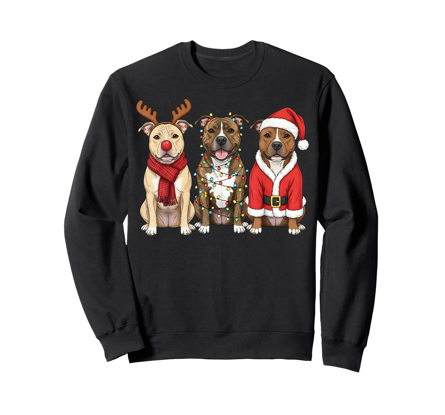 Retro Christmas Pit Bull Santa Reindeer Pittie Dog Lover T-Shirt