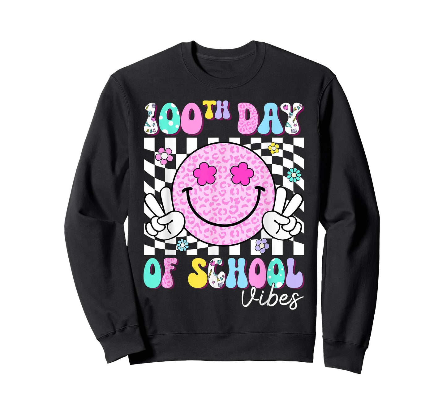 Groovy 100th Day of School Vibes Smile Face Teacher Kids T-Shirt
