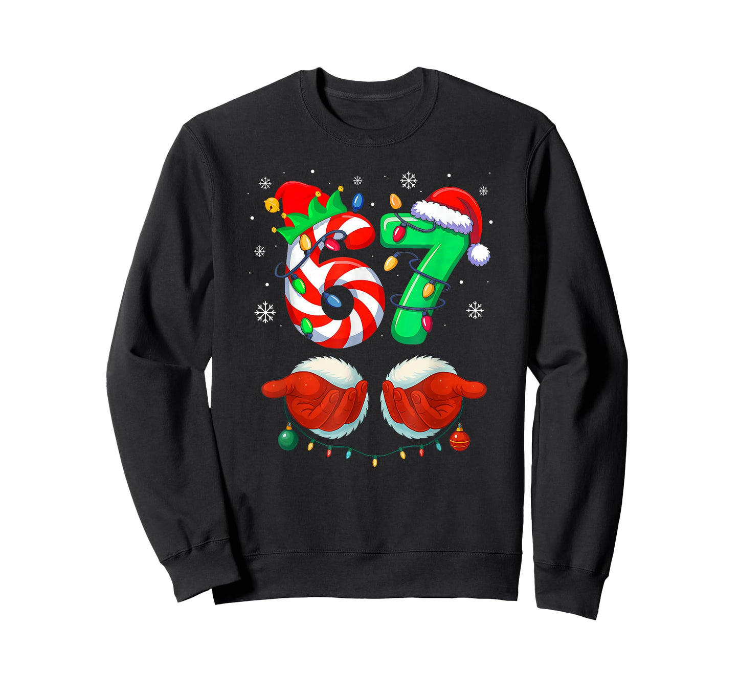 Funny Six Seven 67 Meme 6 7 Christmas Santa Hand Boys Teens T-Shirt