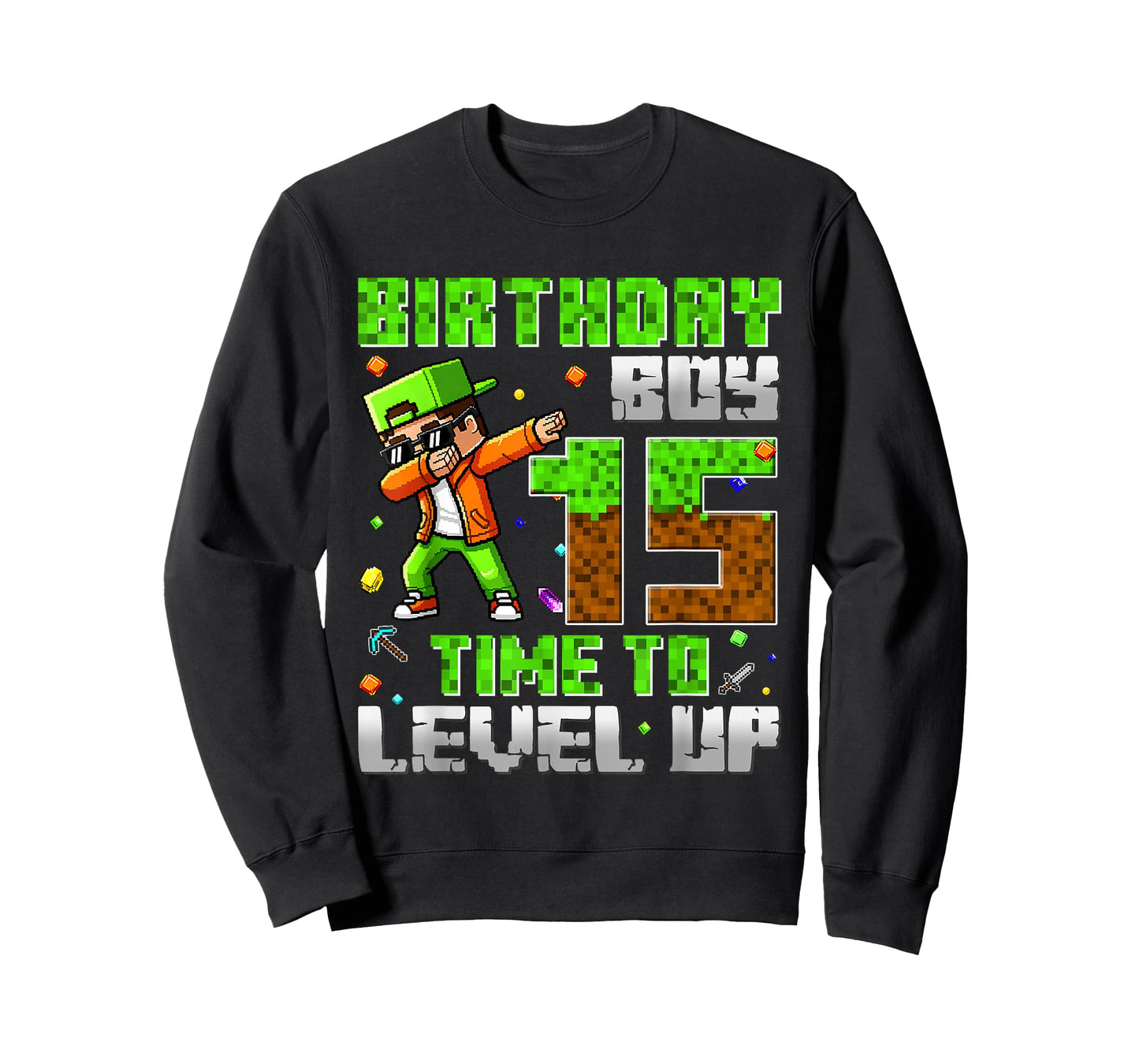 Pixel Game Dabbing Birthday Boy 15 Years Time to Level Up T-Shirt