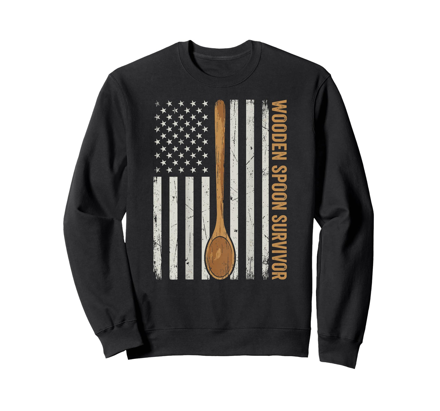 Wooden Spoon Survivor American Flag Funny Gen X (on Back) T-Shirt