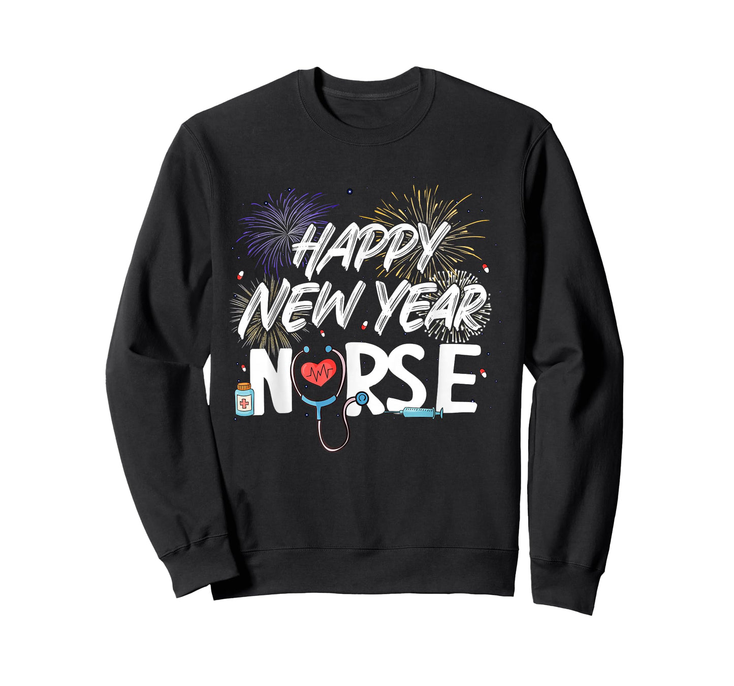Happy New Year Nurse Stethoscope Fireworks Nursing Scrub T-Shirt