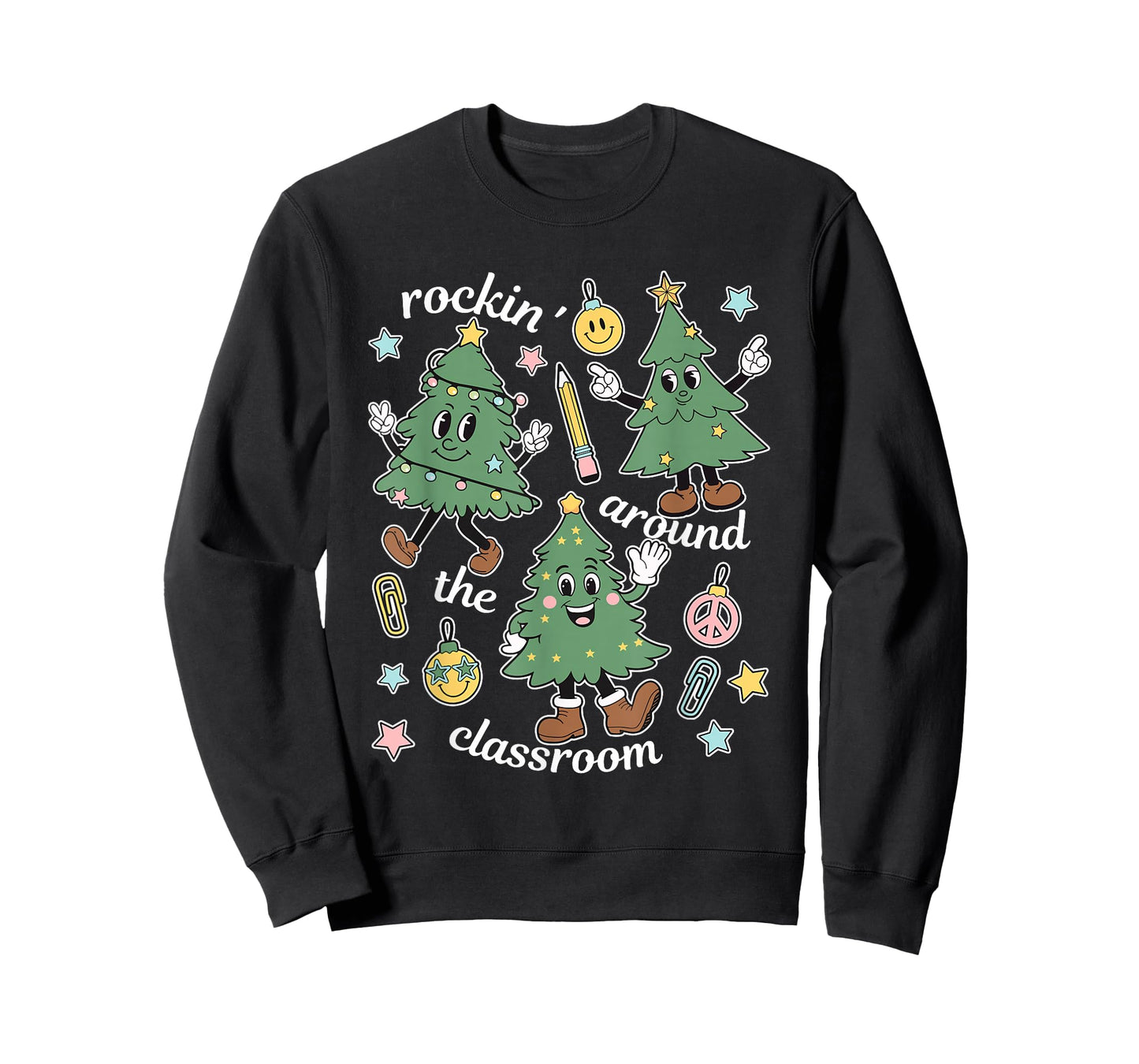 Retro Teacher Christmas Rockin' Around The Classroom Womens T-Shirt