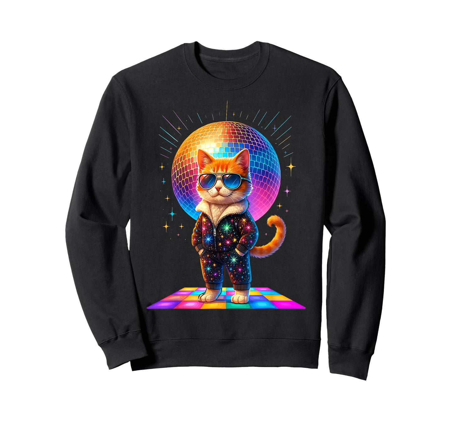 Dancing Cat Disco Ball Kitten Kitty Lover Funny Party Animal T-Shirt