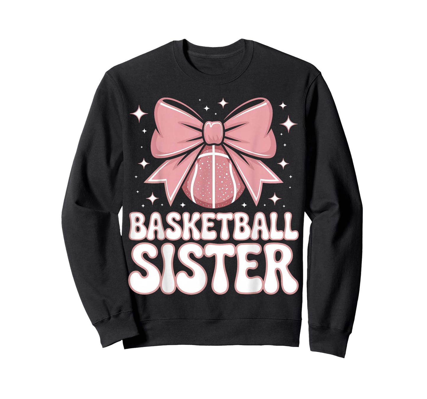 Basketball Sister Cute Pink Bow Sports Fan Graphic T-Shirt