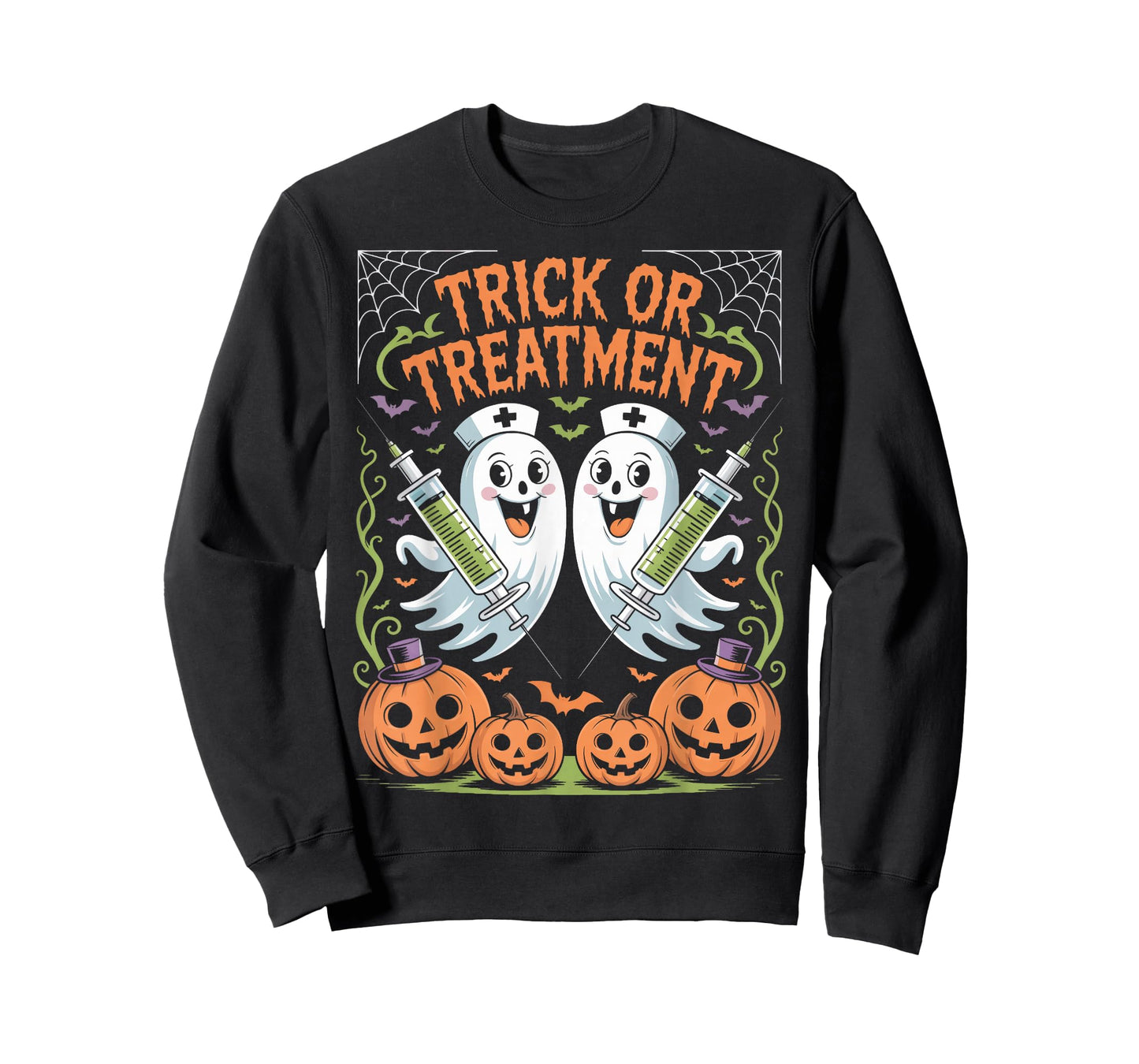 Trick Or Treatment Pumpkin Spider Nurse Halloween Fun T-Shirt