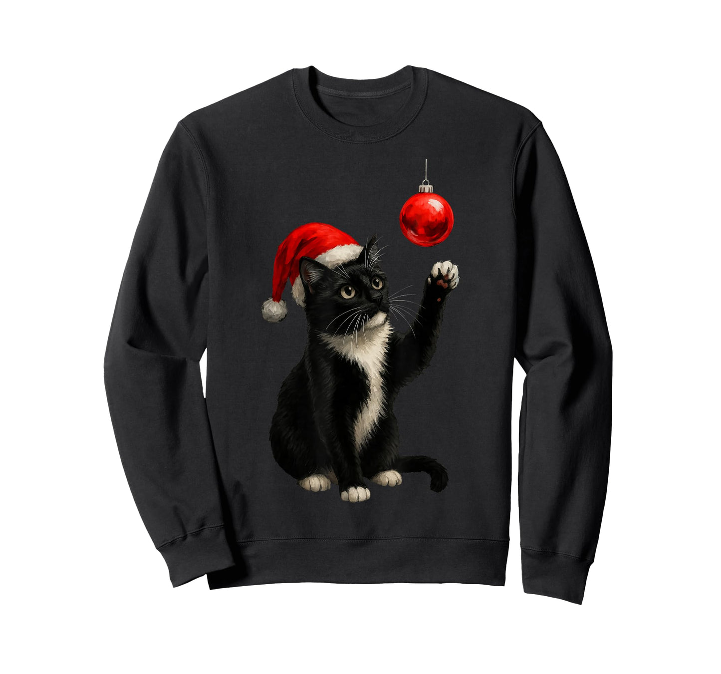 Funny Tuxedo Bauble Cat Santa Hat Red Xmas Christmas T-Shirt
