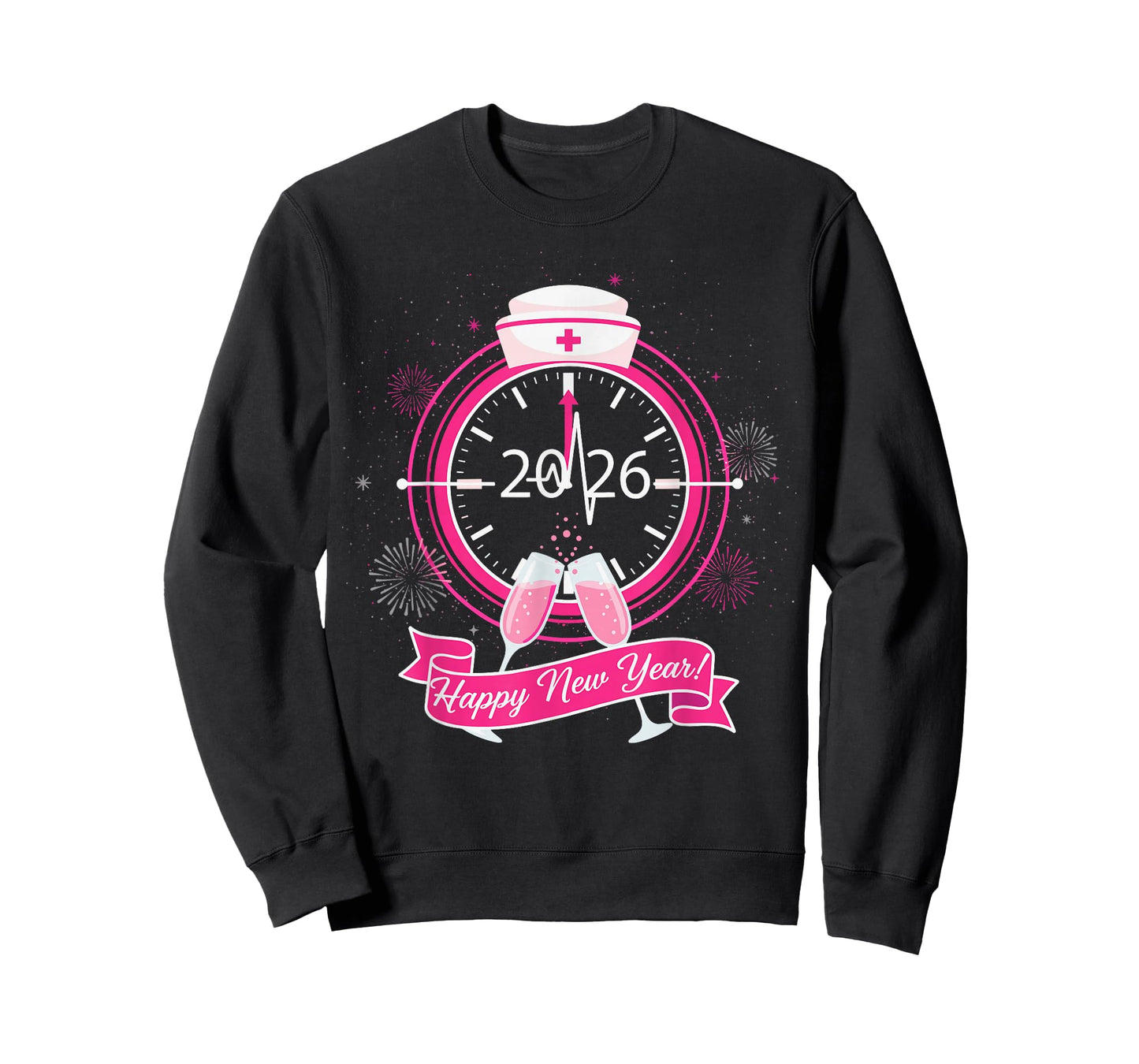 Happy New Year Nurse Shirt Cute Pink Heartbeat Medical Staff T-Shirt