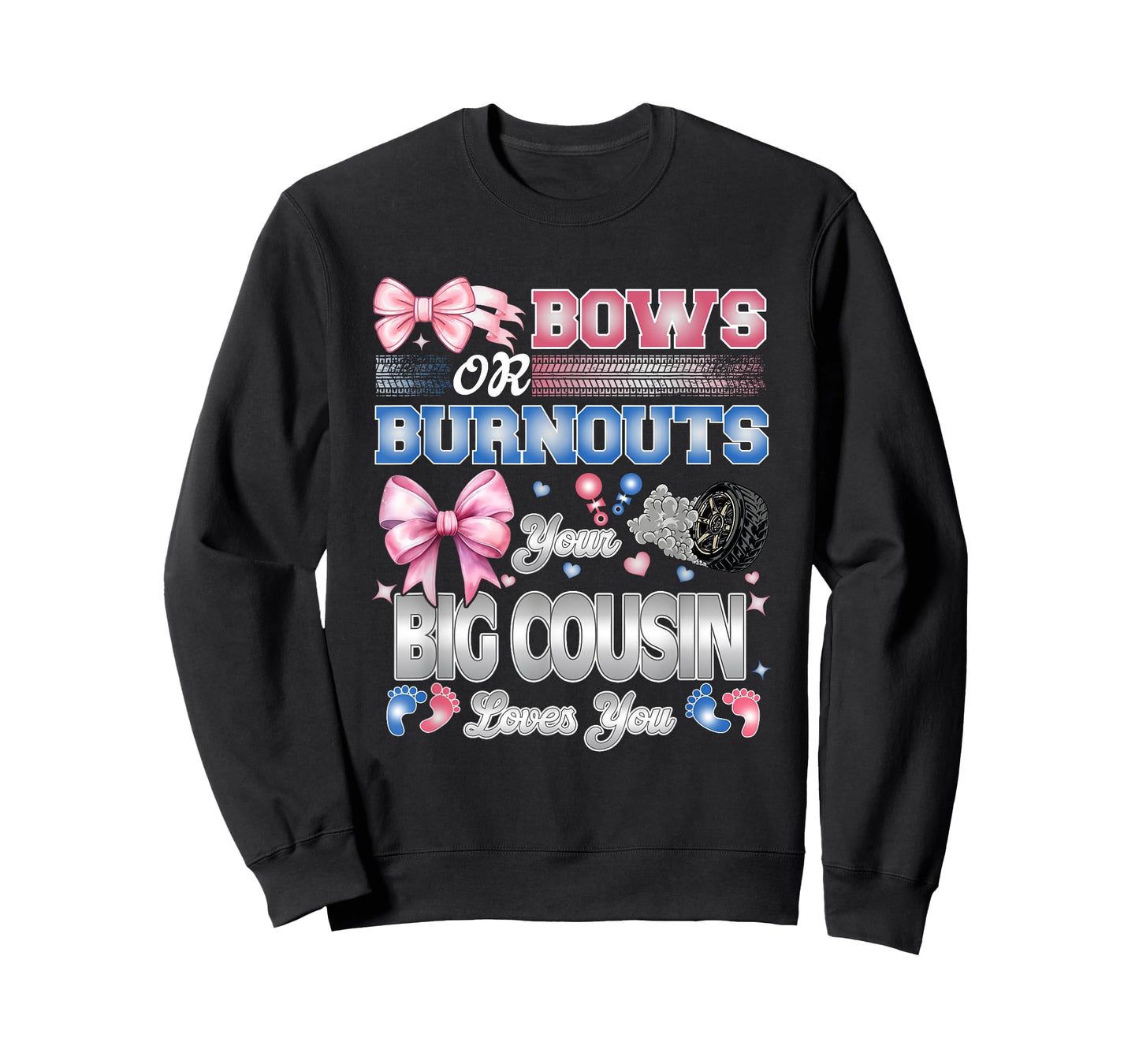 Burnouts or Bows Big Cousin Loves You Gender Reveal Party T-Shirt
