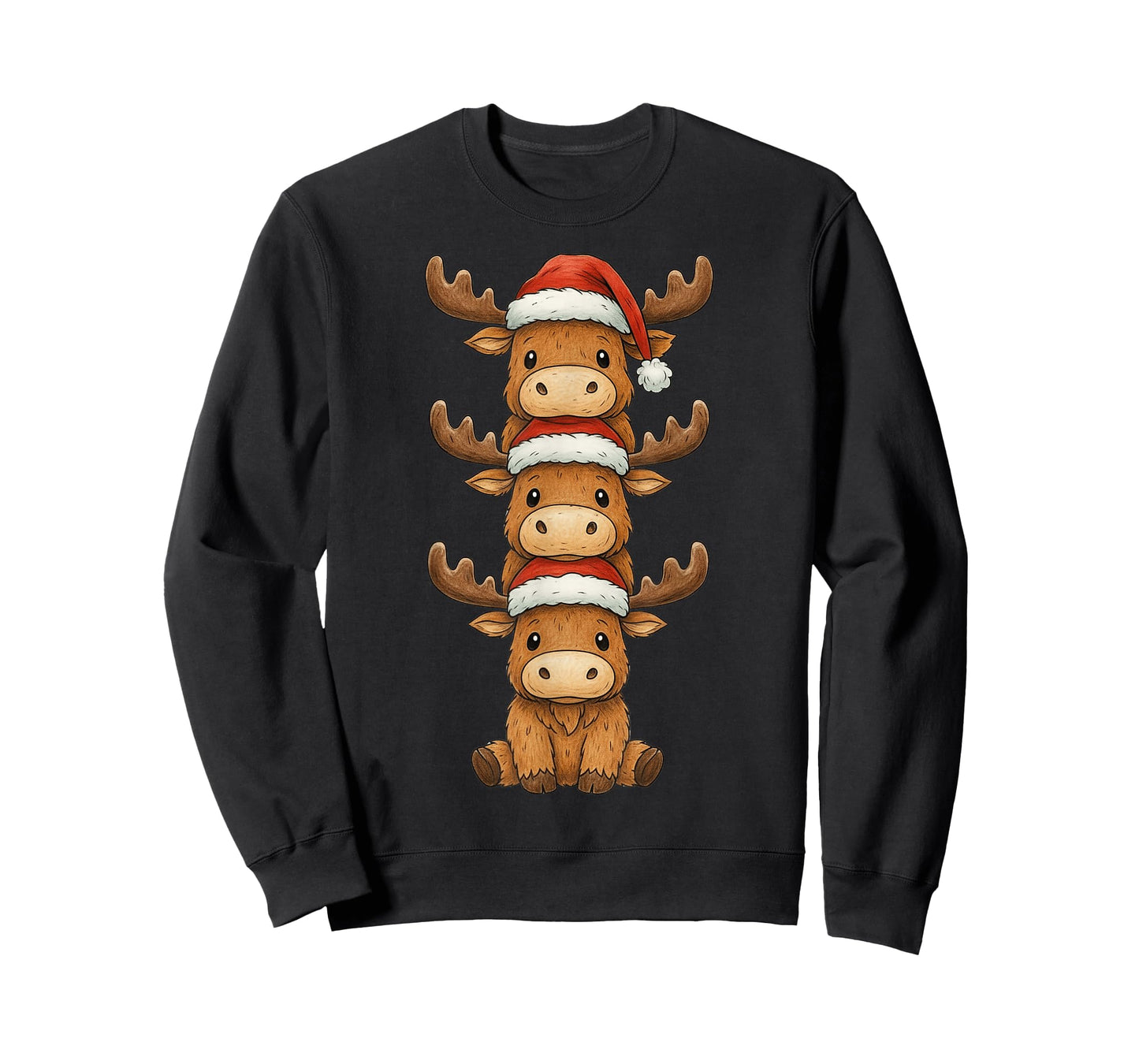 Moose Christmas Cute Animals Stacks Santa Hat Moose Mama T-Shirt