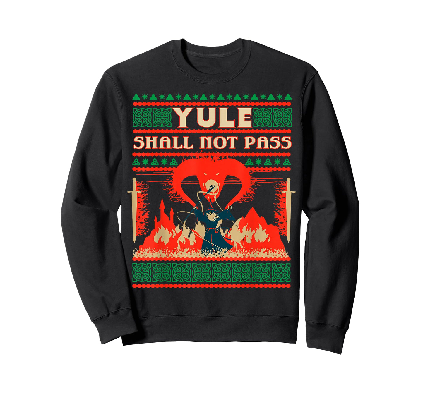 Yule Shall Not Pass Wizard Battle Festive Fantasy Graphic T-Shirt