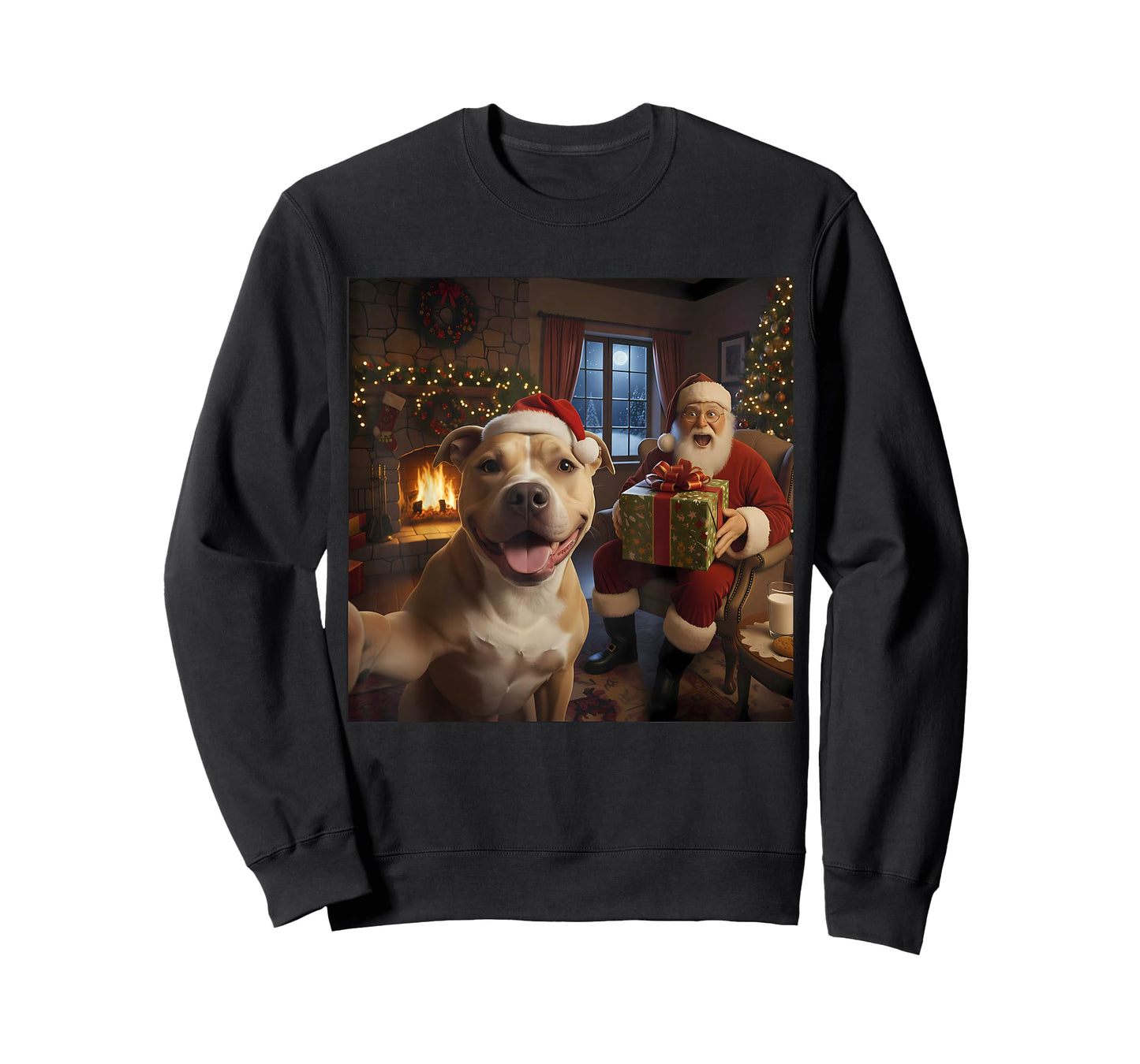 Pitbull Selfie with Santa Claus Funny Christmas Meme T-Shirt