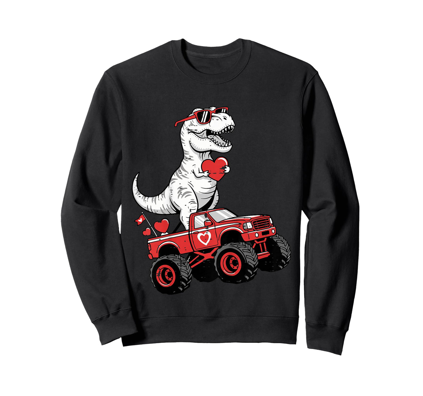 Kids Valentines Day Trex On Monster Truck Dino Boys Kids Toddler T-Shirt