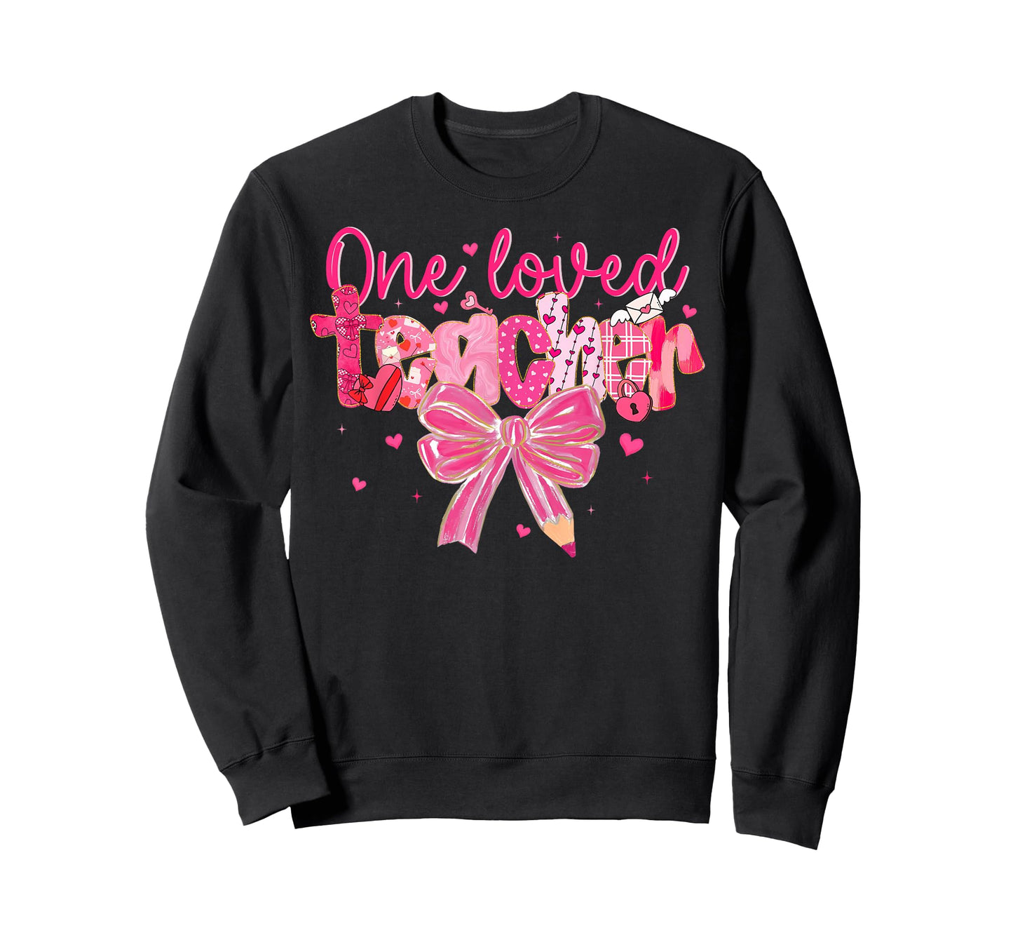 Retro Valentine Teacher One Loved Teacher Coquette Bow T-Shirt