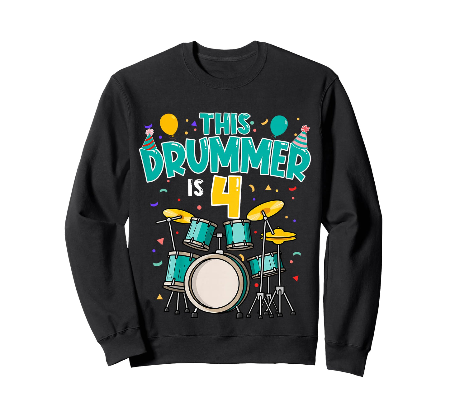 4 Years Old Drummer 4th Birthday Drum Set Drumming T-Shirt
