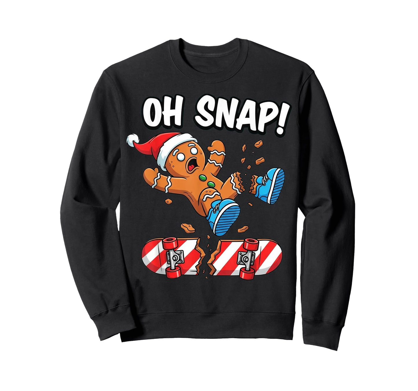 Funny Oh Snap Gingerbread Man Skateboard Christmas Pajama T-Shirt