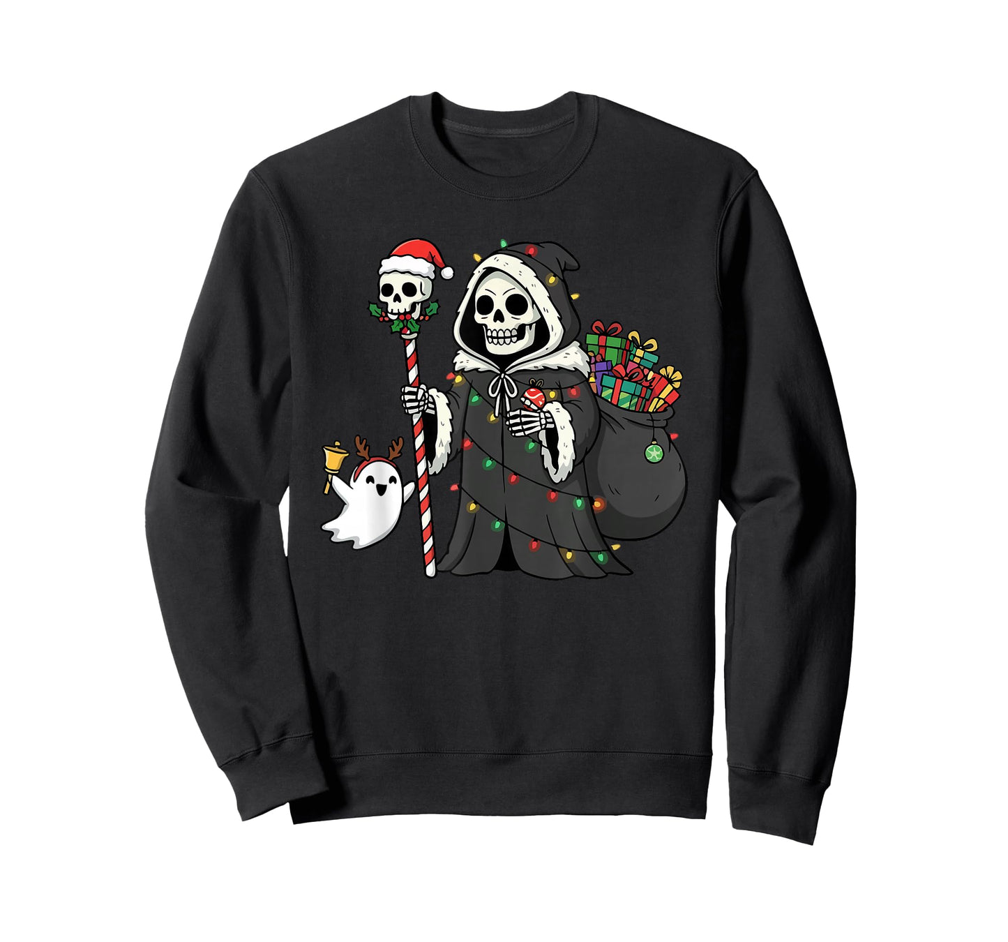 Christmas Skeleton Carrying a Ghost Grim Reaper Presents T-Shirt