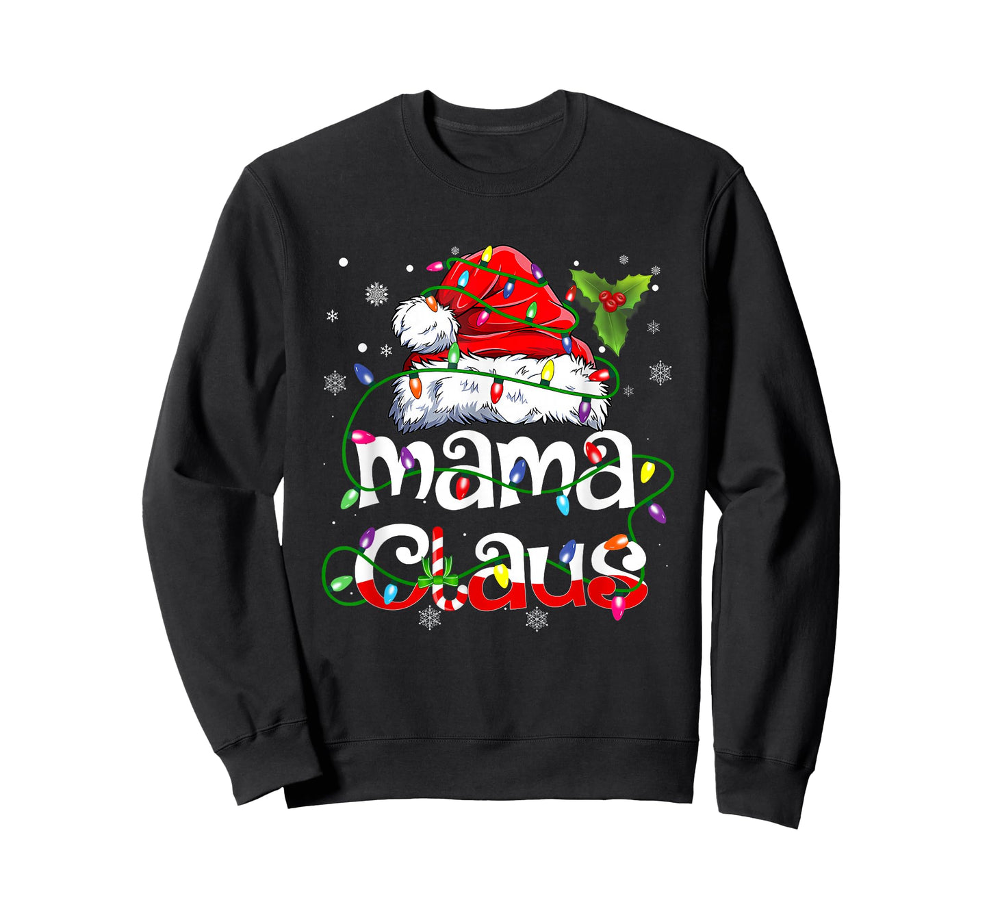 Mama Claus Shirt Christmas Lights Pajama Family Matching T-Shirt