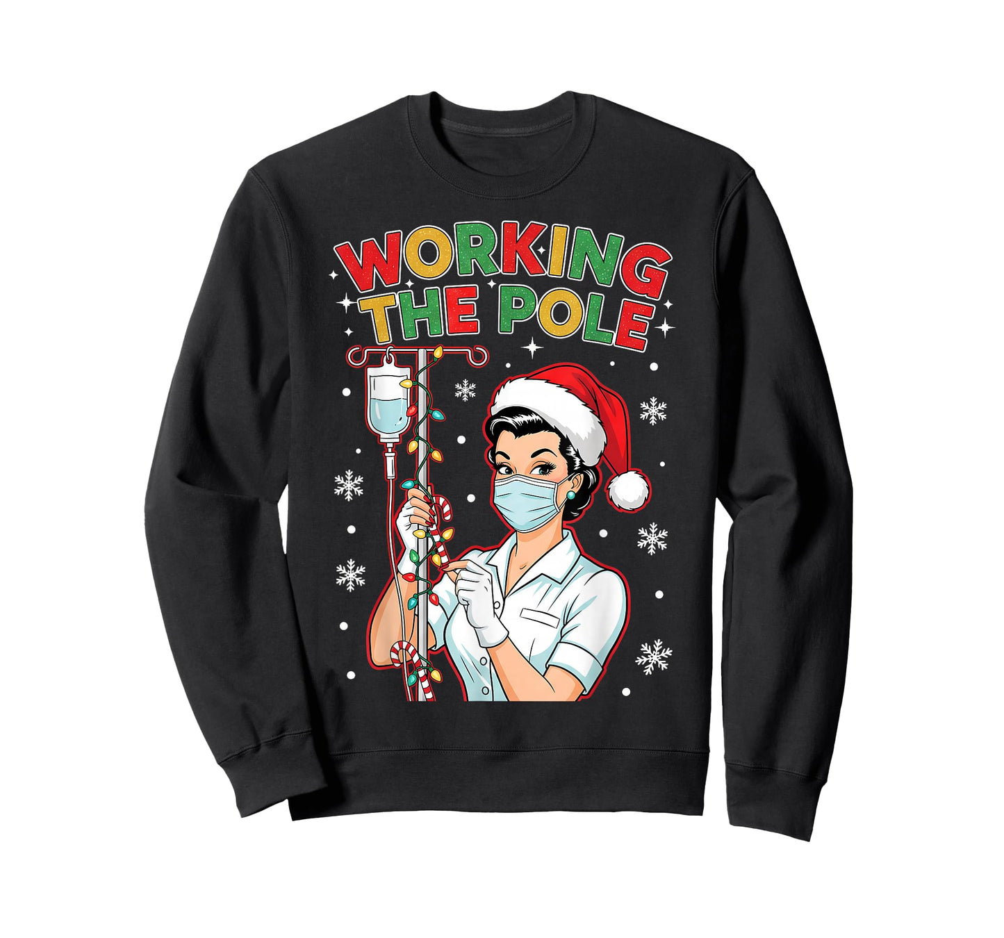 Working The Pole Vintage Nurse Christmas Medical Holiday T-Shirt