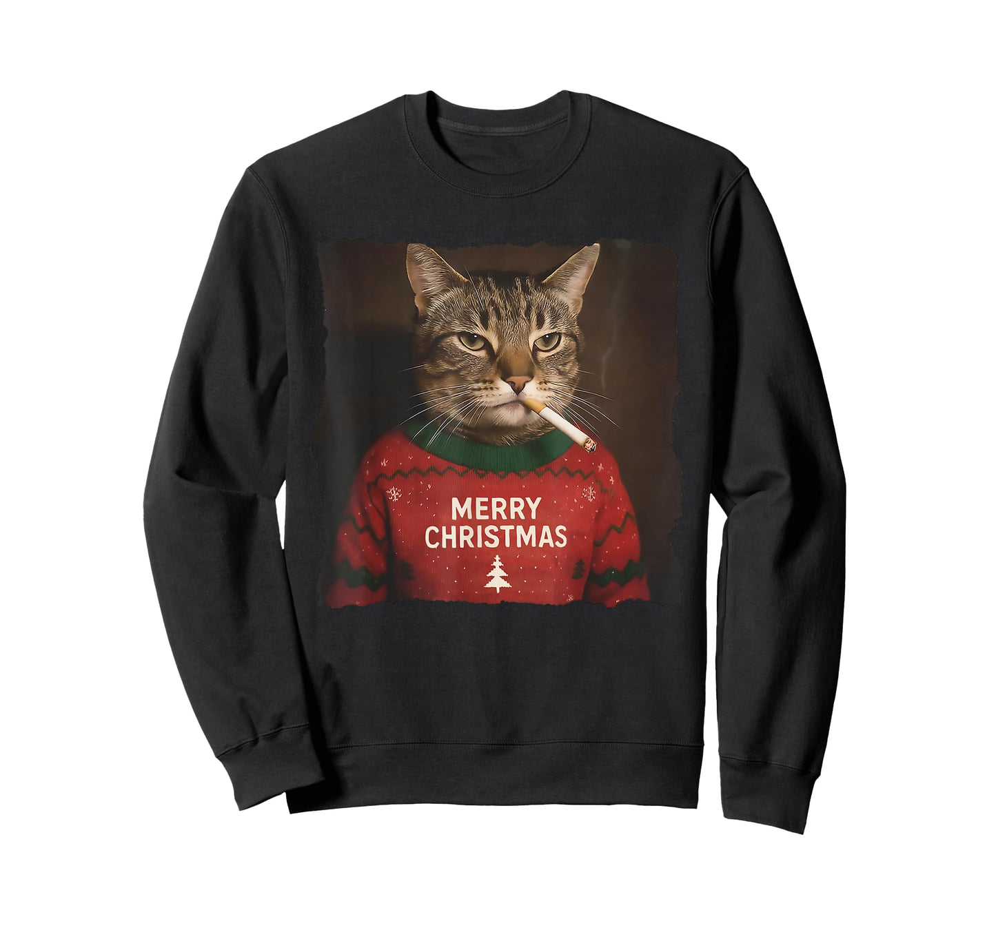 Funny Christmas Smoking cat Ugly Sweater T-Shirt