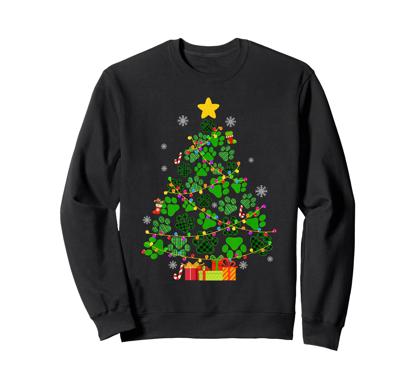 Funny Dog Cat Paws Christmas Tree Xmas Lights Animal Lovers T-Shirt