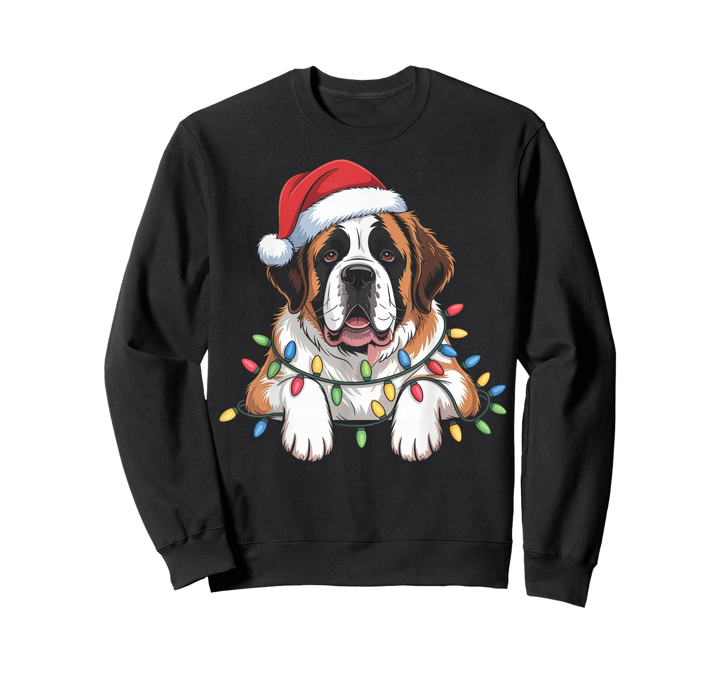 Saint Bernard Dog Christmas Lights Santa Gifts T-Shirt