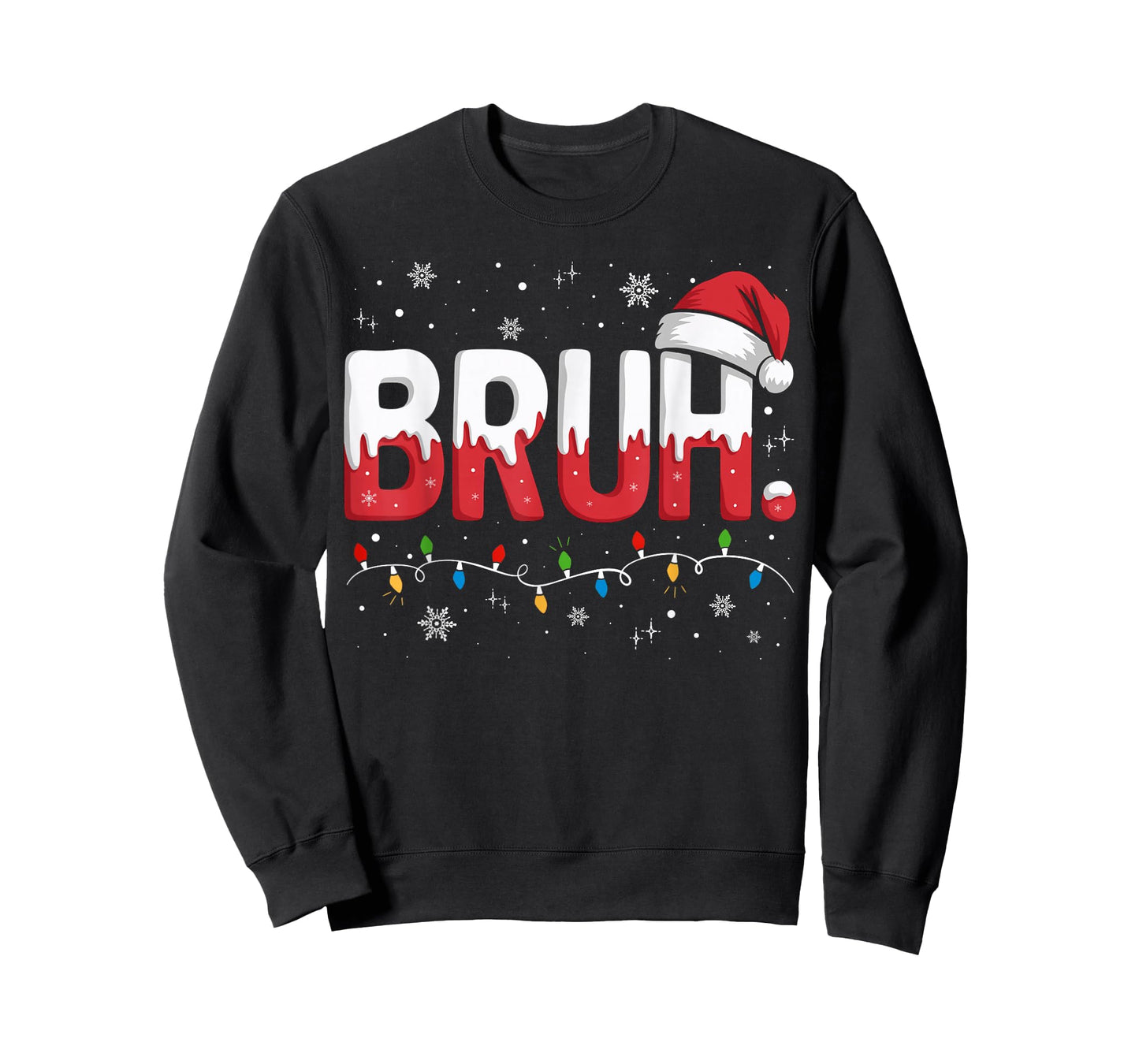 Bruh Christmas Shirt Funny Snow Santa Hat Xmas Lights Tee T-Shirt