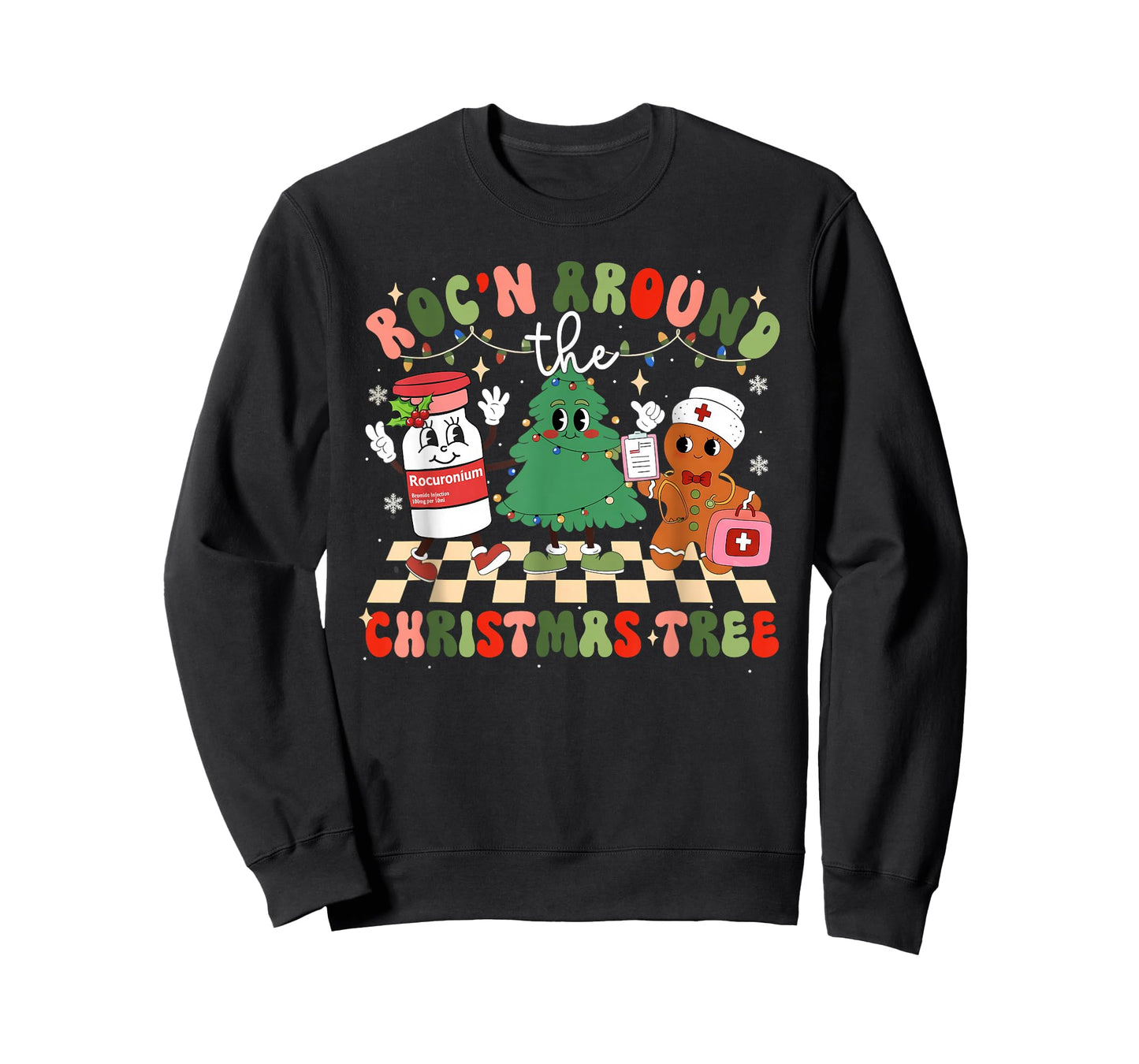 ROC’n Around The Christmas Tree ICU CVICU Nurse Groovy Retro T-Shirt