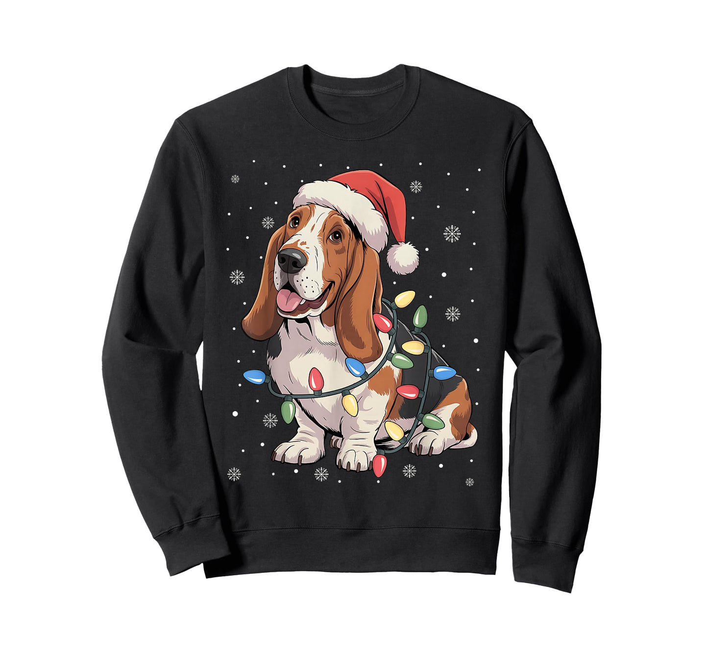 Basset Hound Dog Tree Lights Christmas Sweater Xmas Pet Dogs T-Shirt