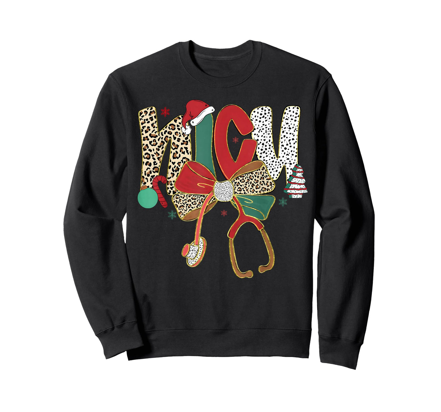 NICU Nurse Merry Christmas Coquette Bow Leopard Men Women T-Shirt