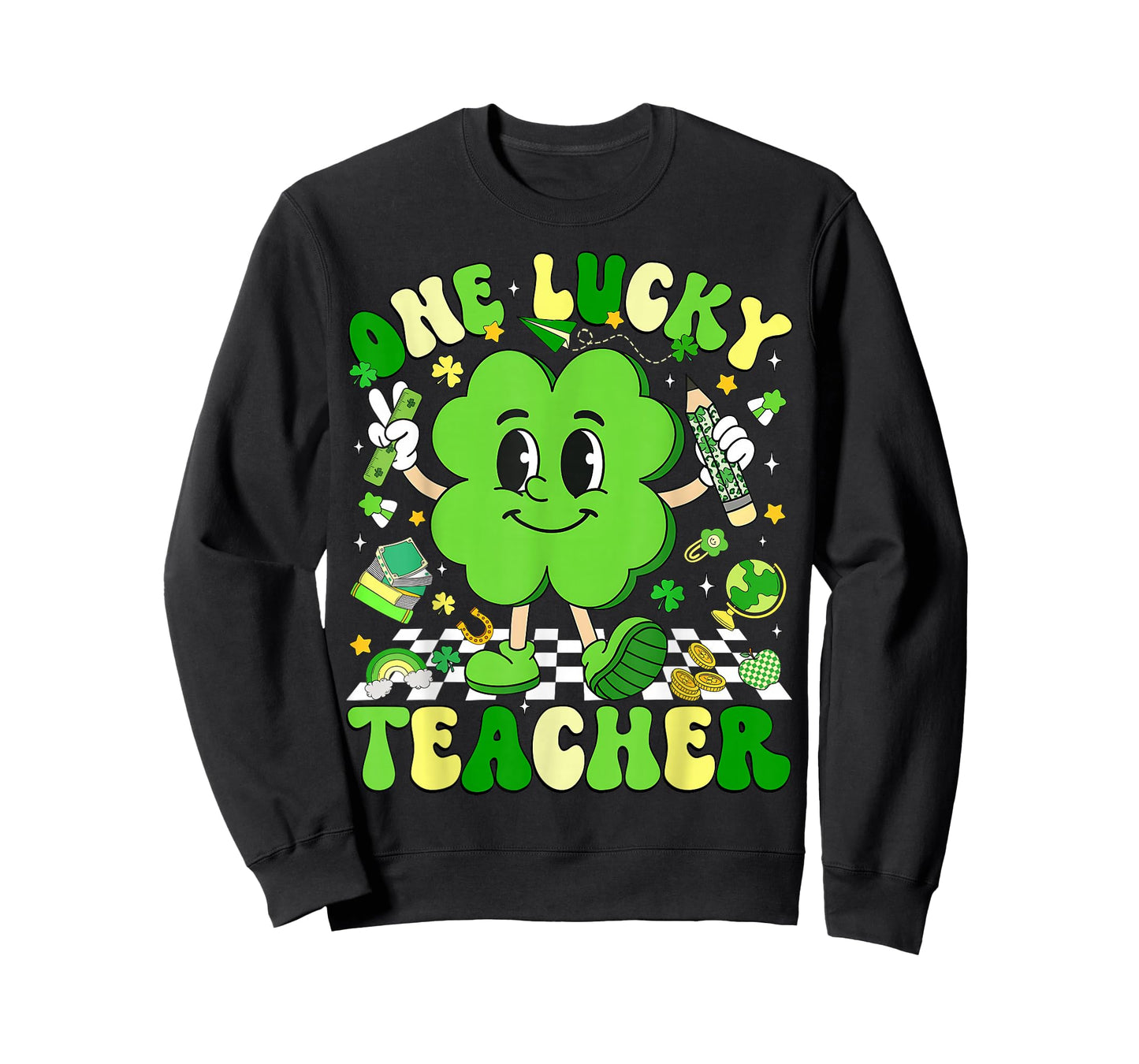 Groovy Shamrock One Lucky Teacher St Patricks Day Women Men T-Shirt