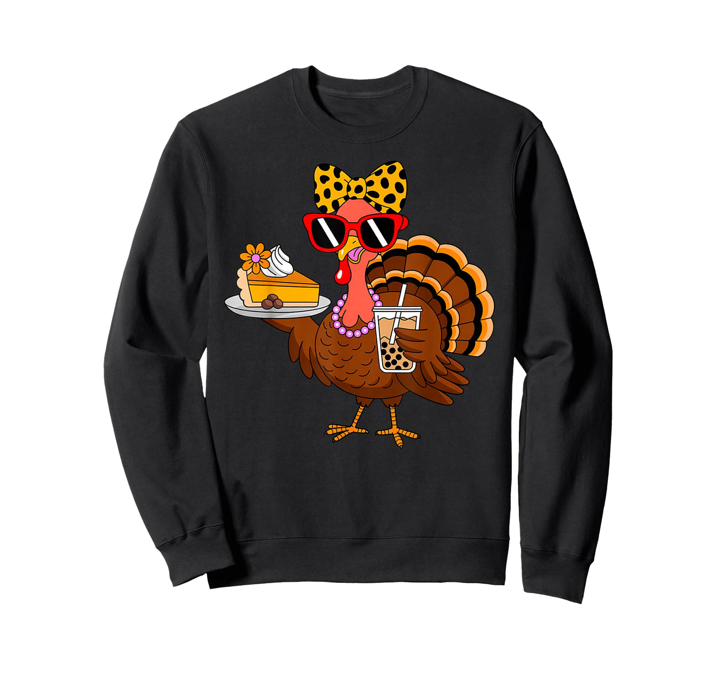 Turkey Drinking Coffee Bow Turkey Day Thanksgiving Womens T-Shirt