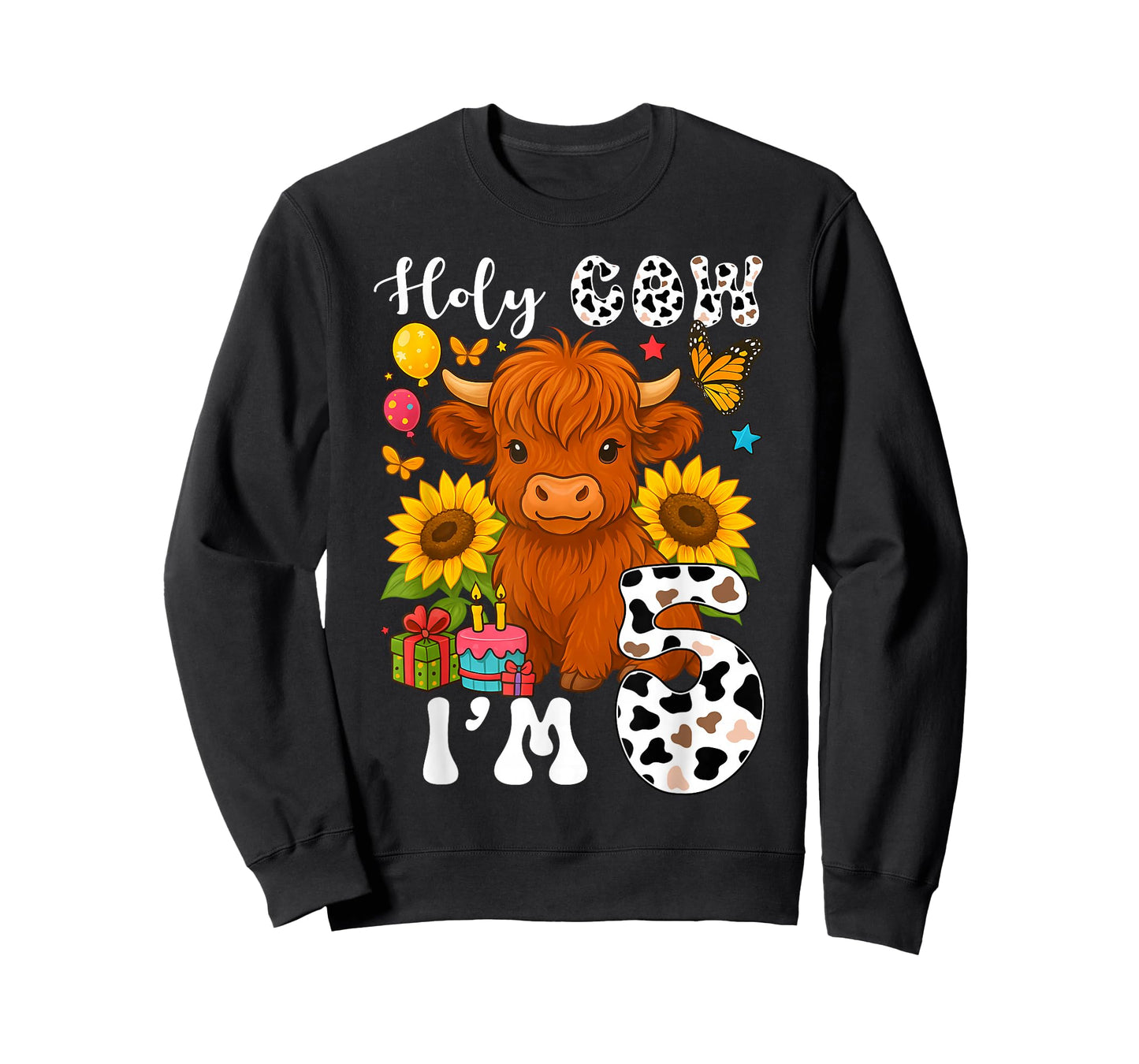 Holy Cow I'm 5 Years Old Farm Cow Sunflowers 5th Birthday T-Shirt