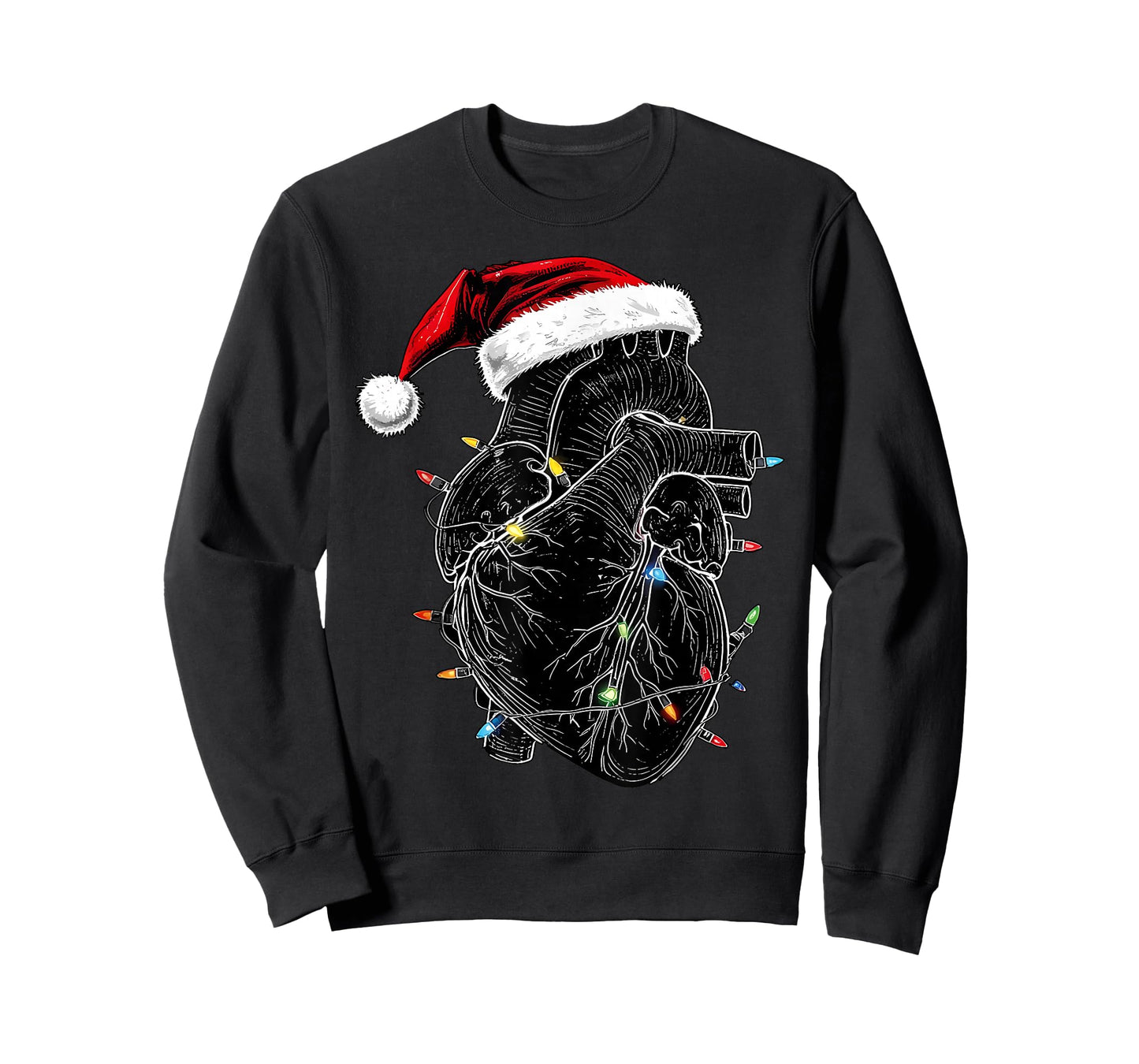Heart Anatomy Santa Hat Christmas Light CVICU Crew Cath Lab T-Shirt