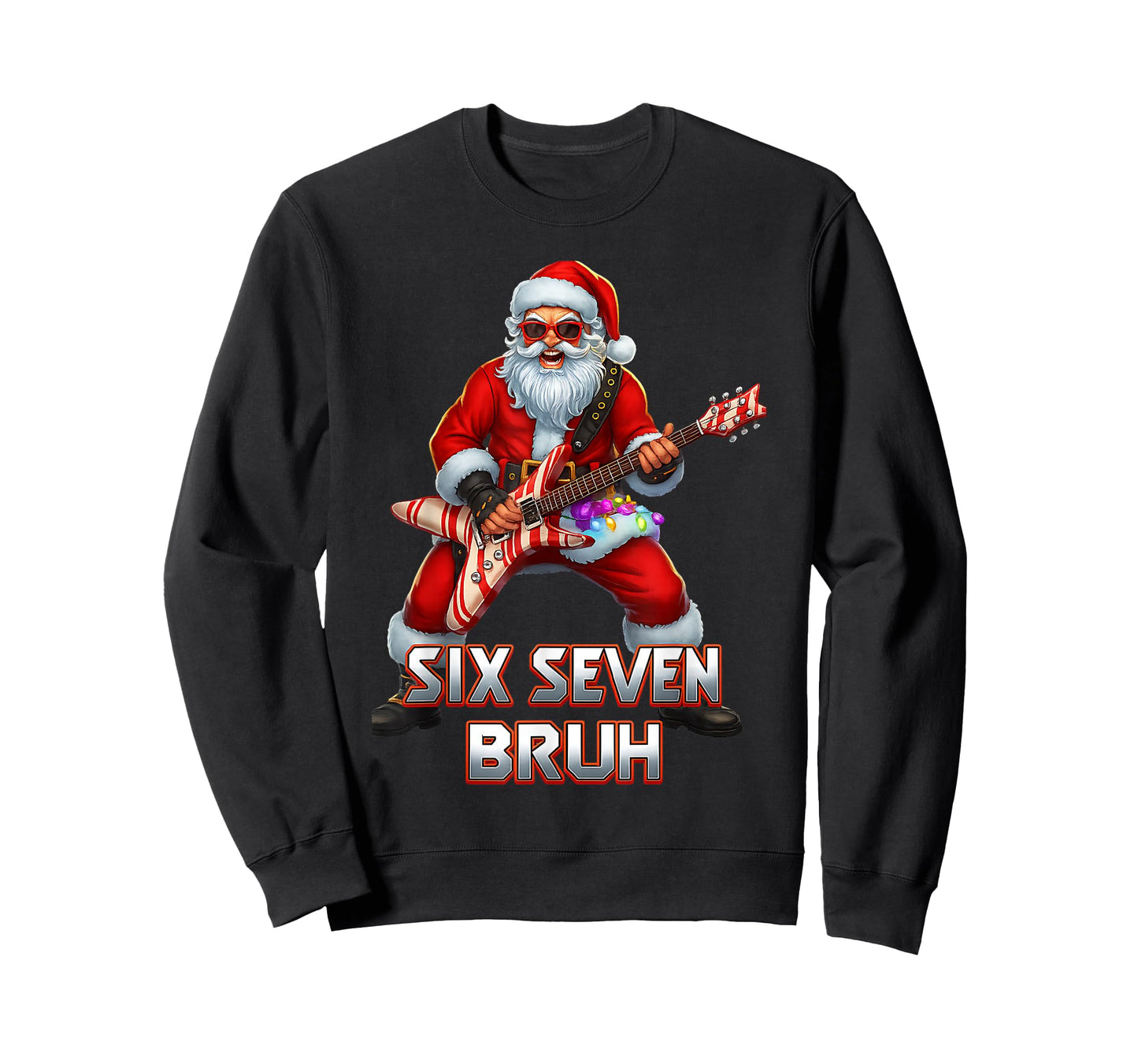 Funny Six Seven Christmas 6-7 Meme Rock Santa Six Seven Bruh T-Shirt