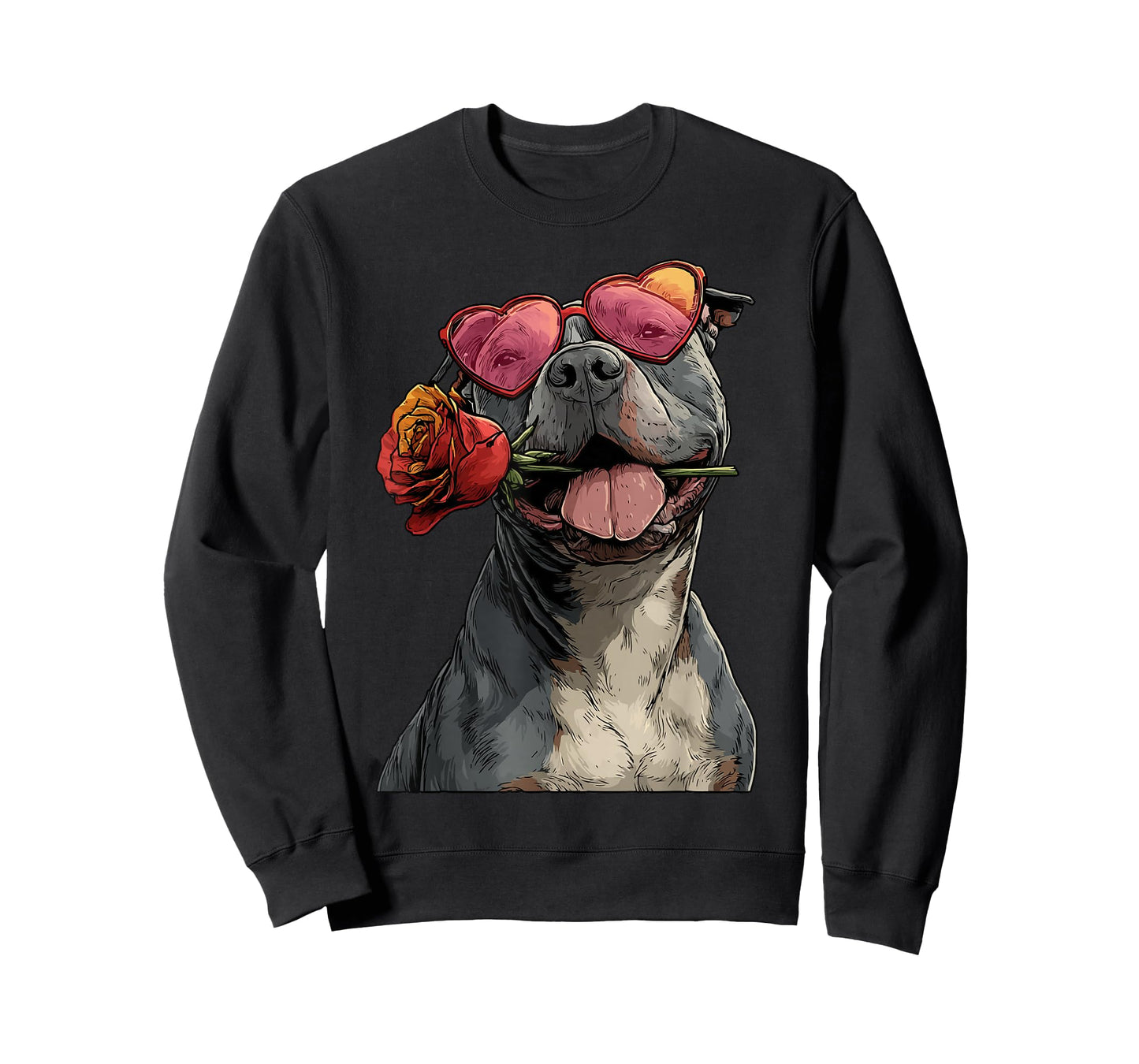 Cute Pit Bull with Heart Glasses Rose Valentine's Day Dog T-Shirt