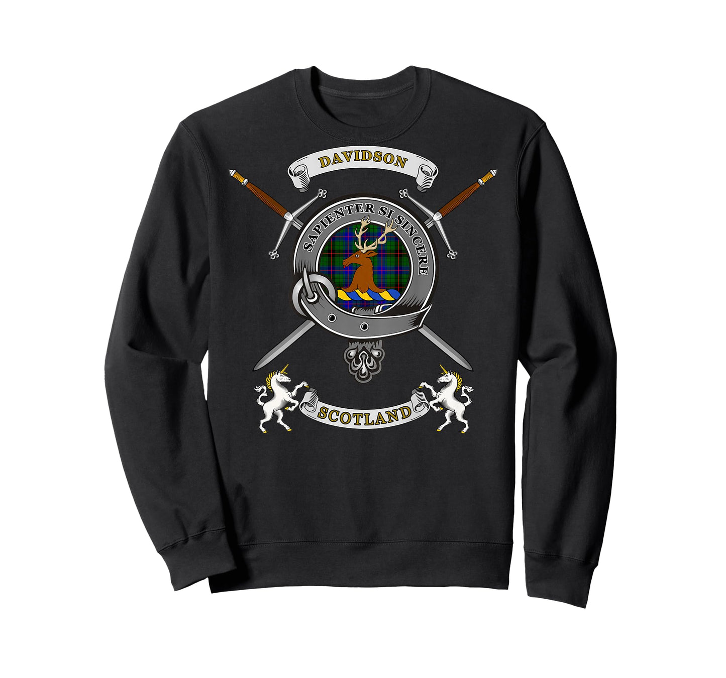 Davidson Scottish Clan Badge Tartan & Swords (Back) T-Shirt