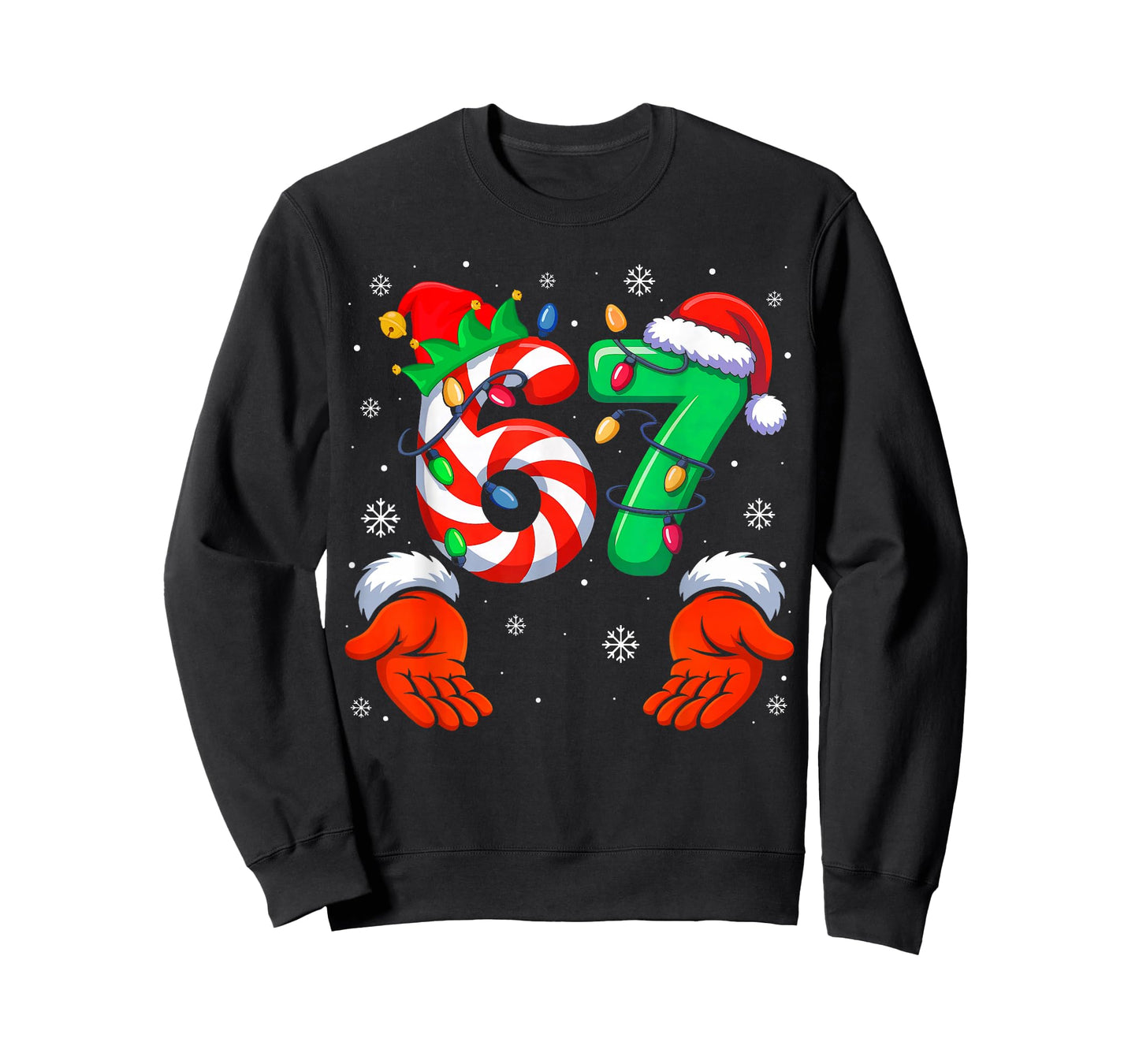 Funny Six Seven 6 7 Meme Christmas Family Xmas Santa Elf T-Shirt
