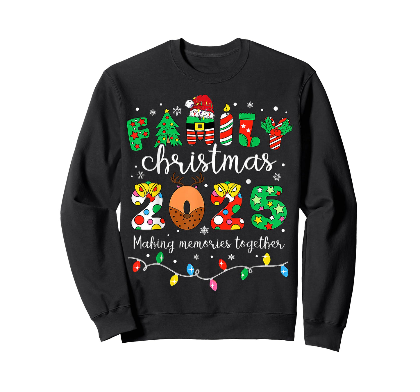 Merry Christmas Lights Santa Hat Xmas Family Matching Pajama T-Shirt