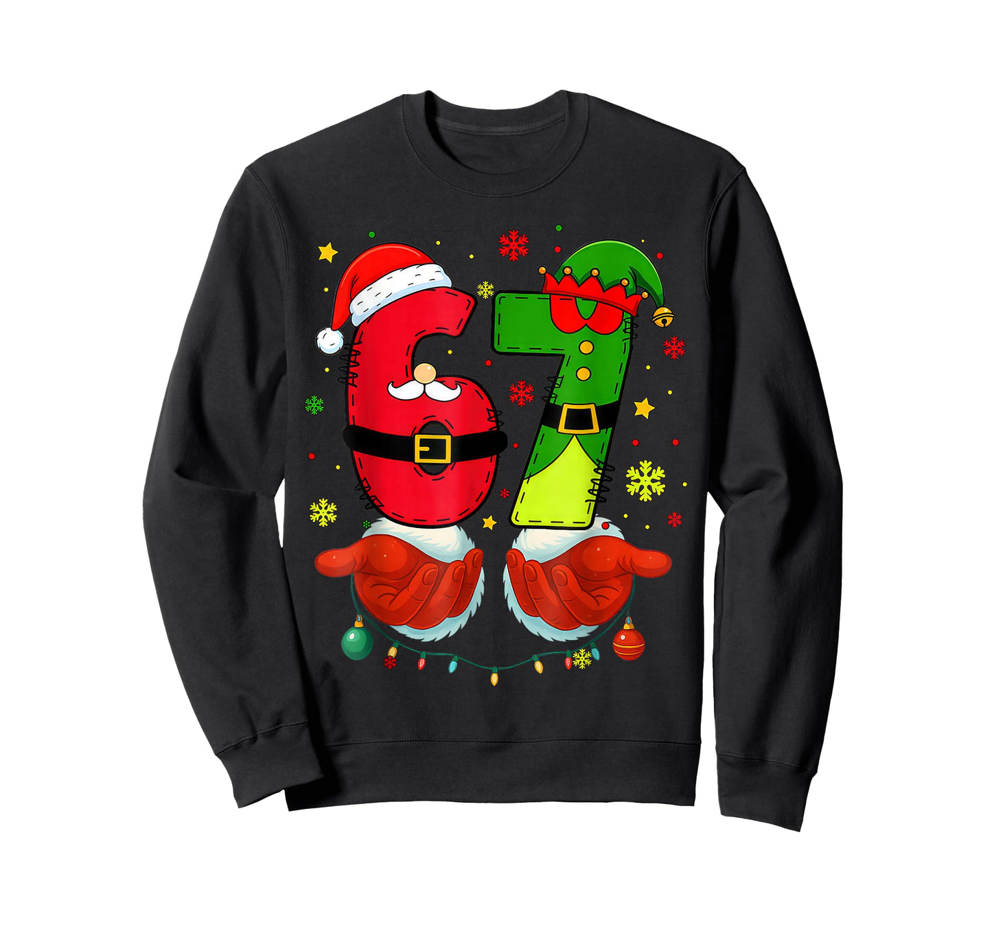 Funny Six Seven 67 Meme 6 7 Christmas Santa Hand Boys Teens T-Shirt