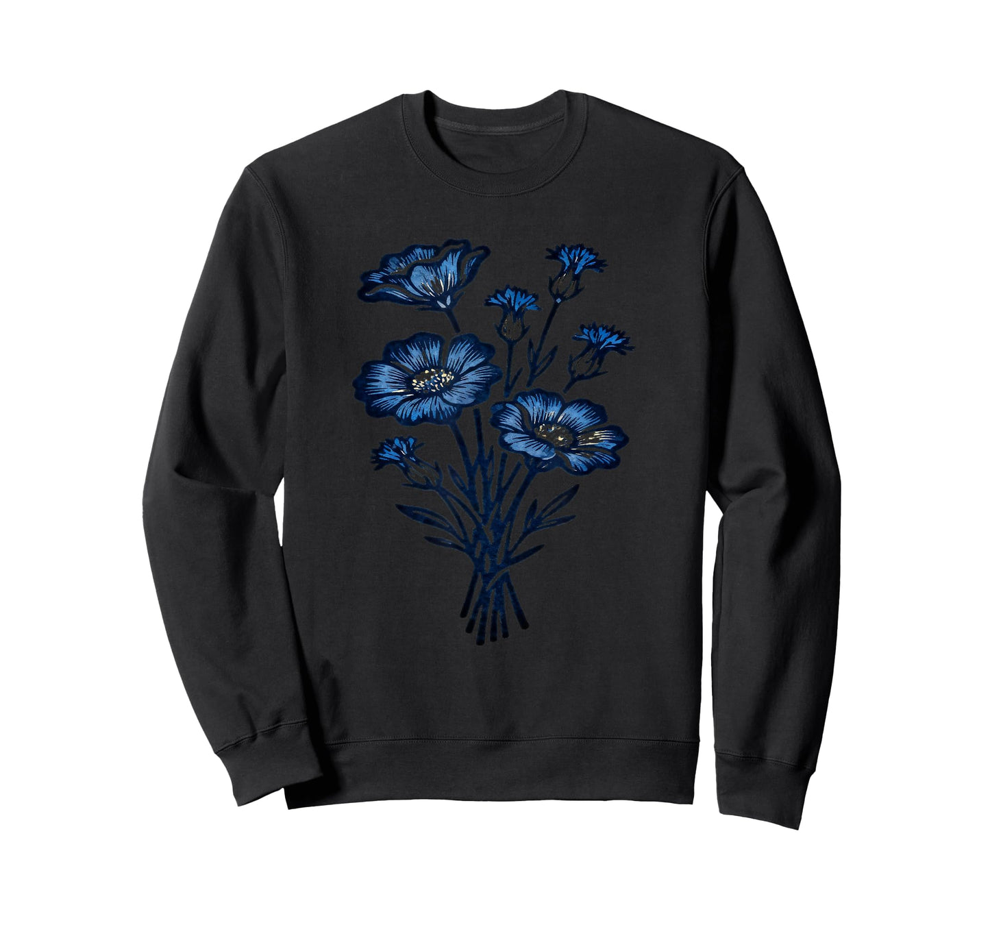 Vintage Indigo Blue Floral Wildflowers Botanical Nature Art T-Shirt