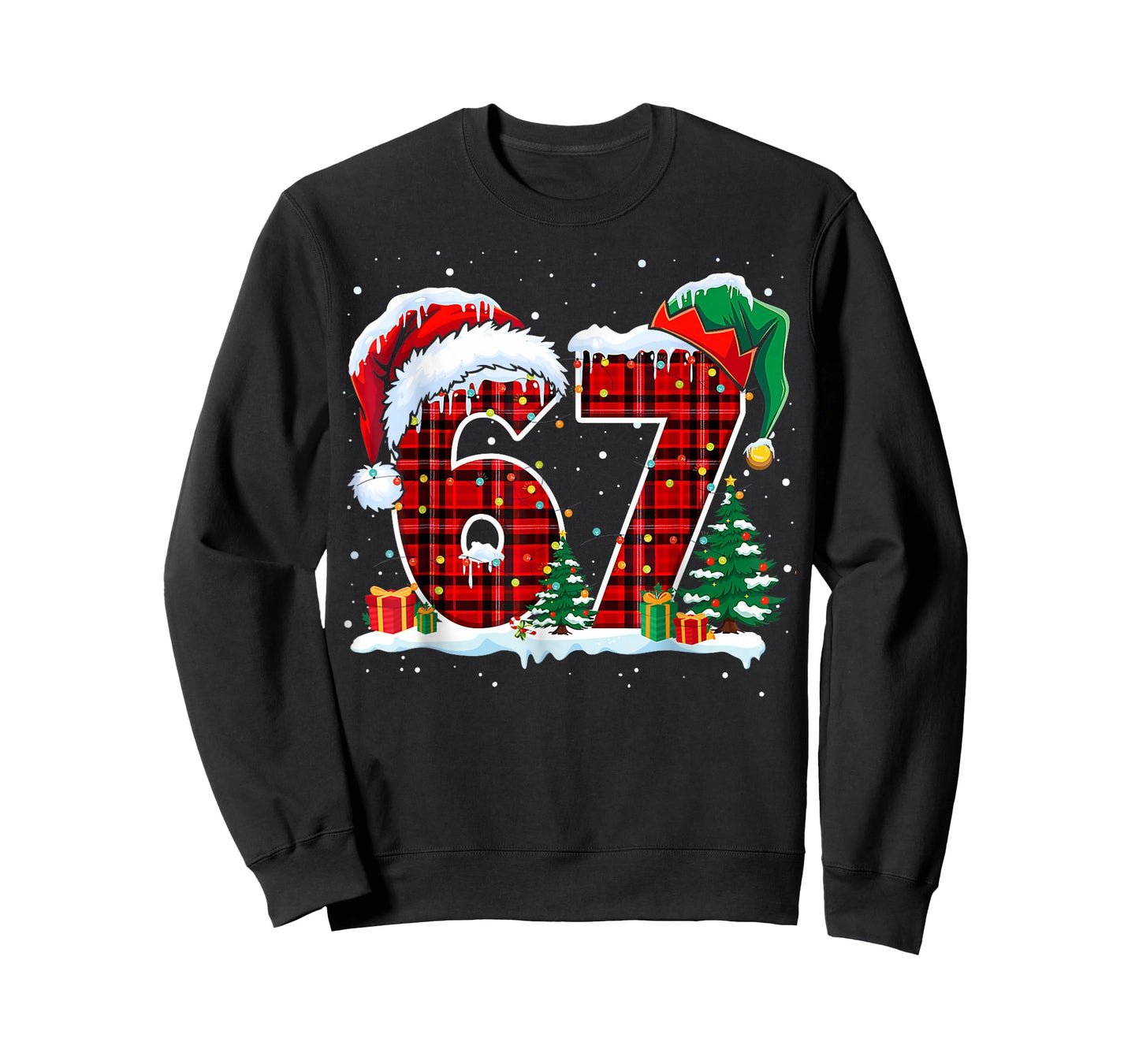 Funny Six Seven 6 7 Meme 67 Christmas Red Plaid Xmas Pajamas T-Shirt