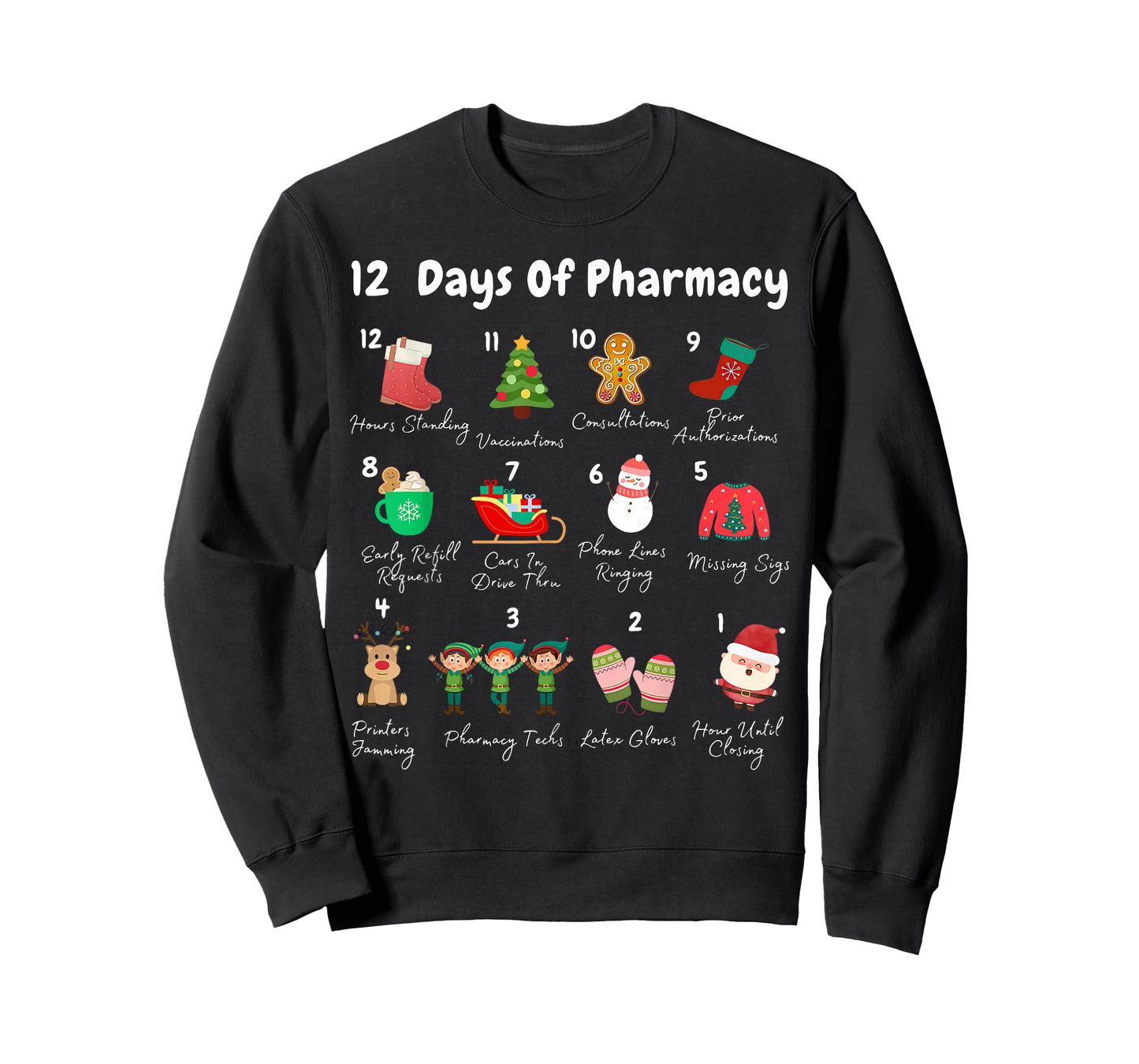 12 Days of Pharmacy Christmas Pharmacist Tech CPhT Pajama T-Shirt