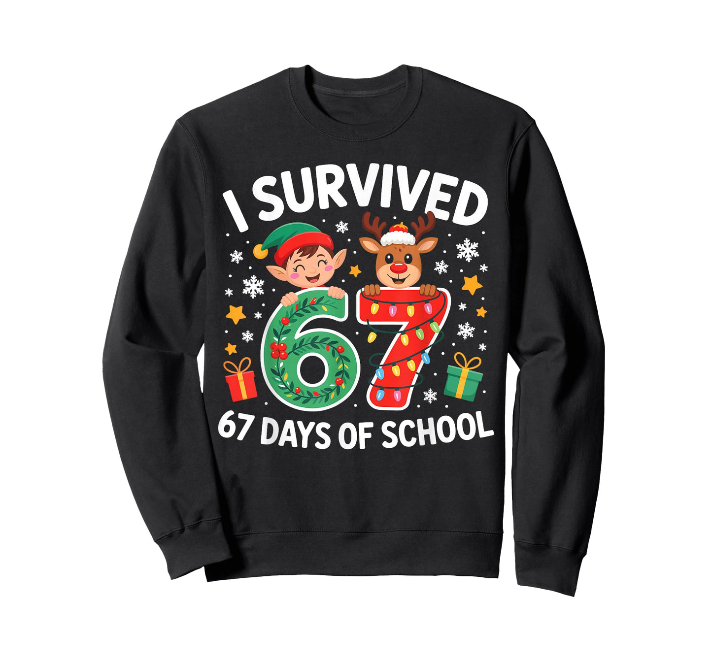 I Survived 67 Days of School Christmas Candy Cane Six Seven T-Shirt